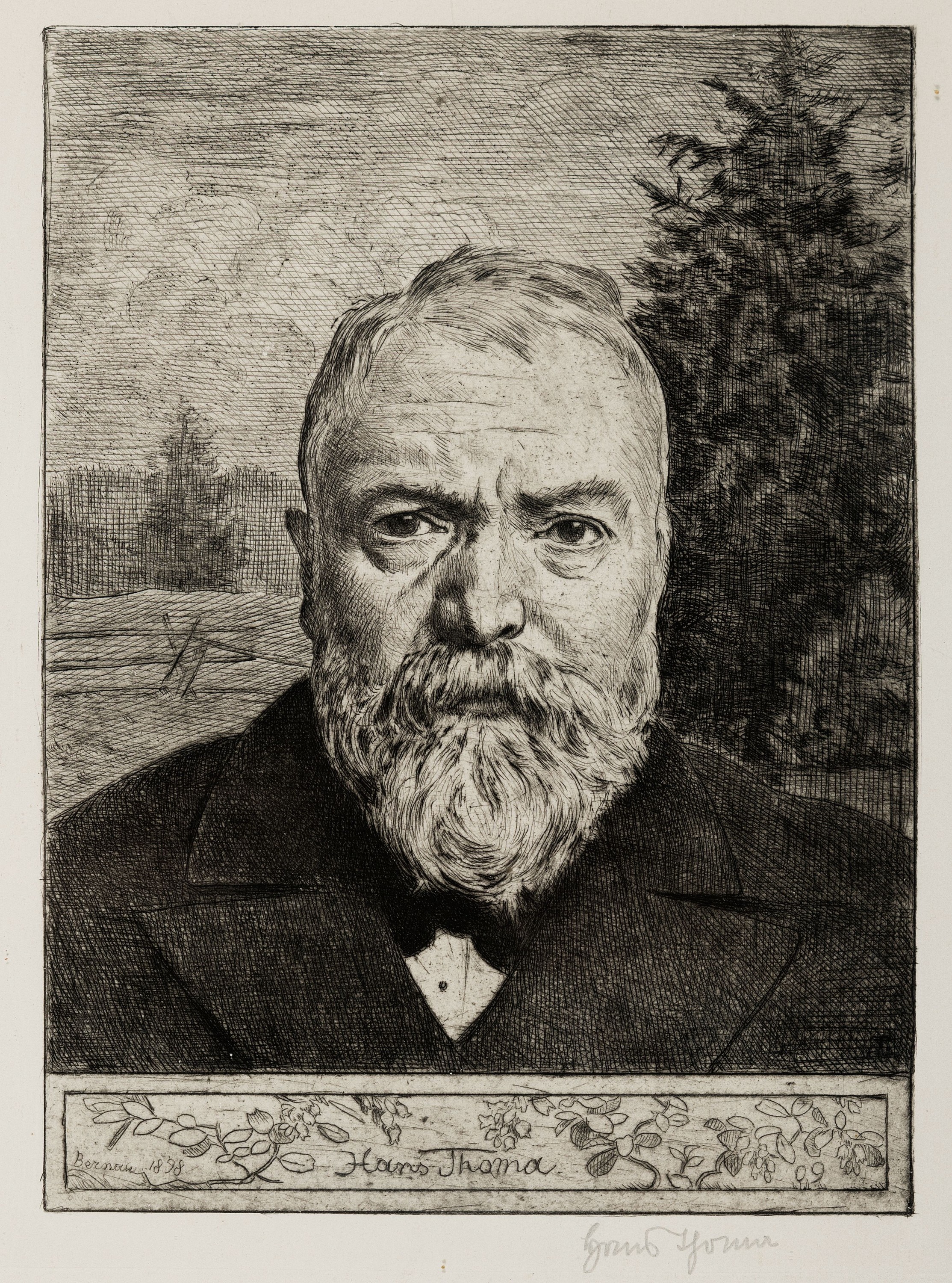 Hans Thoma, 1839 Bernau-1924 Karlsruhe, 2 Radierungen: Selbstporträt, dat. 1909, handsigniert, im Druck bez. Bernau 1898, ca. 22x15cm, u.Gl., R. ca. ...