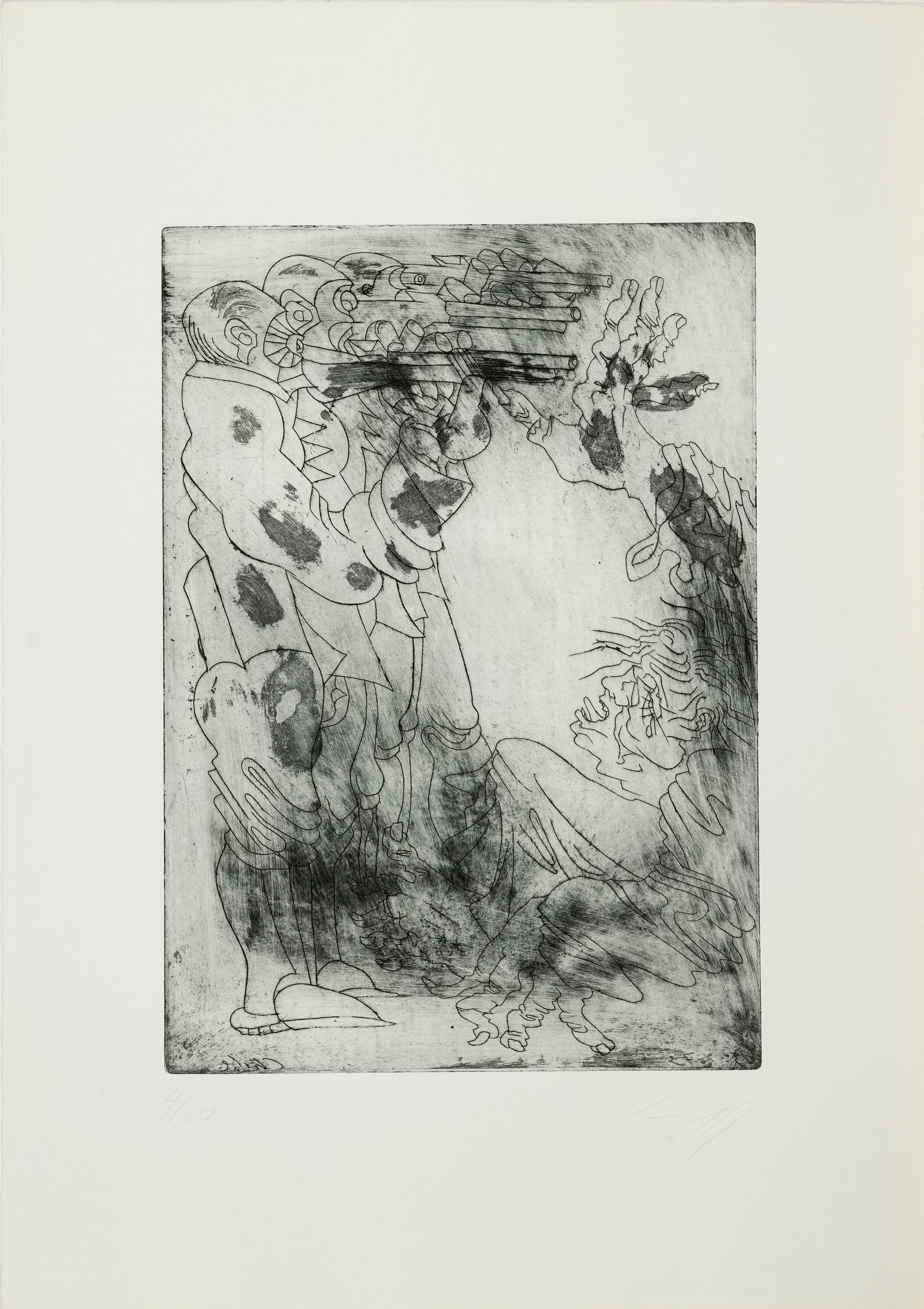 Detail n: Christoph Niess, 1940-2008, Massaker in Chile, Mappe mit 11 Radierungen, alle handsign. und num. 4/50, Berlin 1975, Blattgr. ca. 54x38cm, orig. ...