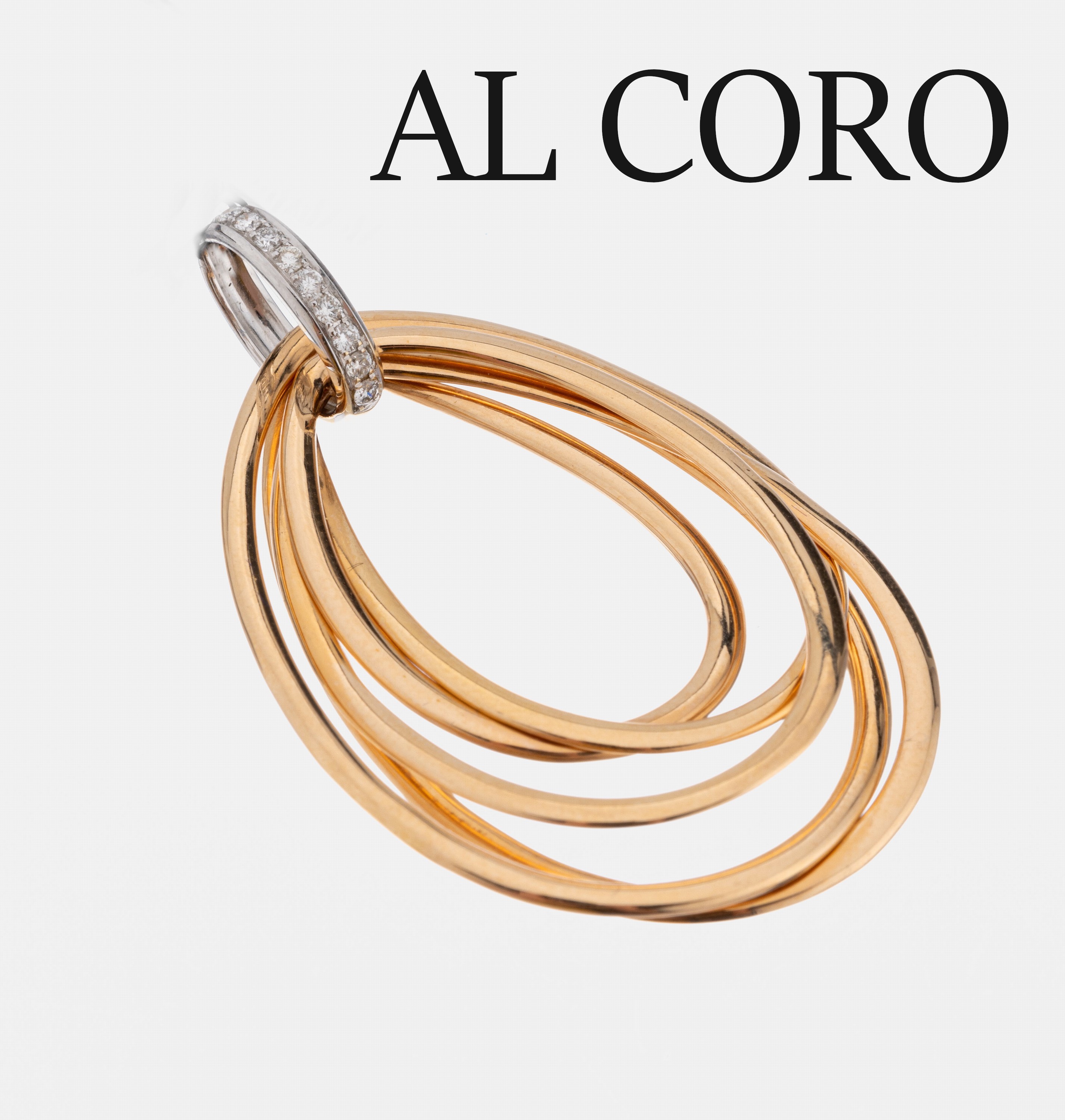 18 kt Gold AL CORO Brillant-Anhänger, GG/WG750/000, Öse in WG bes. mit 10 Brillanten zus.ca. 0.13 ct Weiß/si, L. ca. 4.5 cm, ca. 7.8 g,im Etui ...