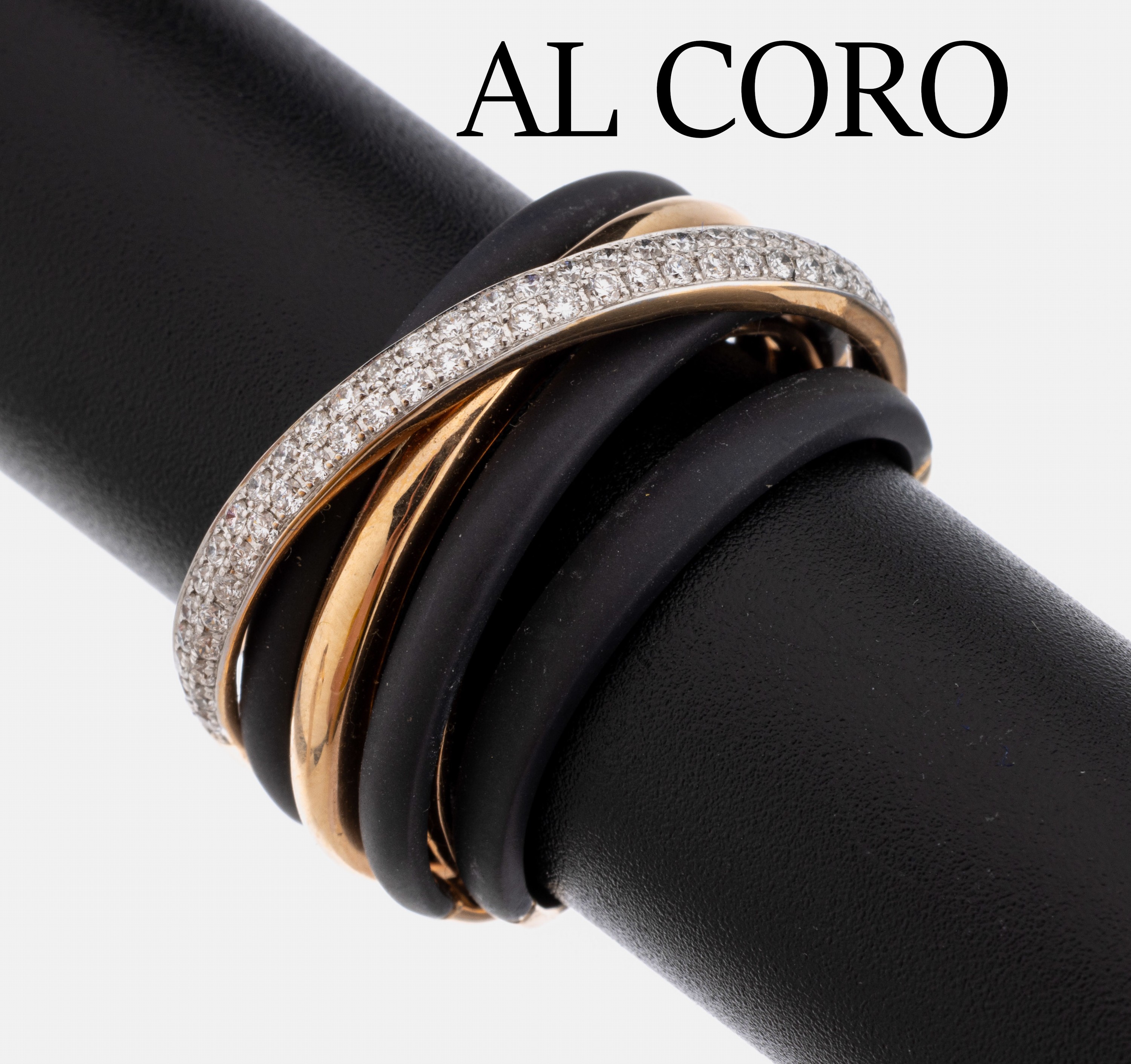 18 kt Gold AL CORO Brillant Ring, "Neraviglia", RG 750/000 und Eisen geschwärzt, in sich verschlungene Ringe, 1 x bes. mit 57 Brillanten ...