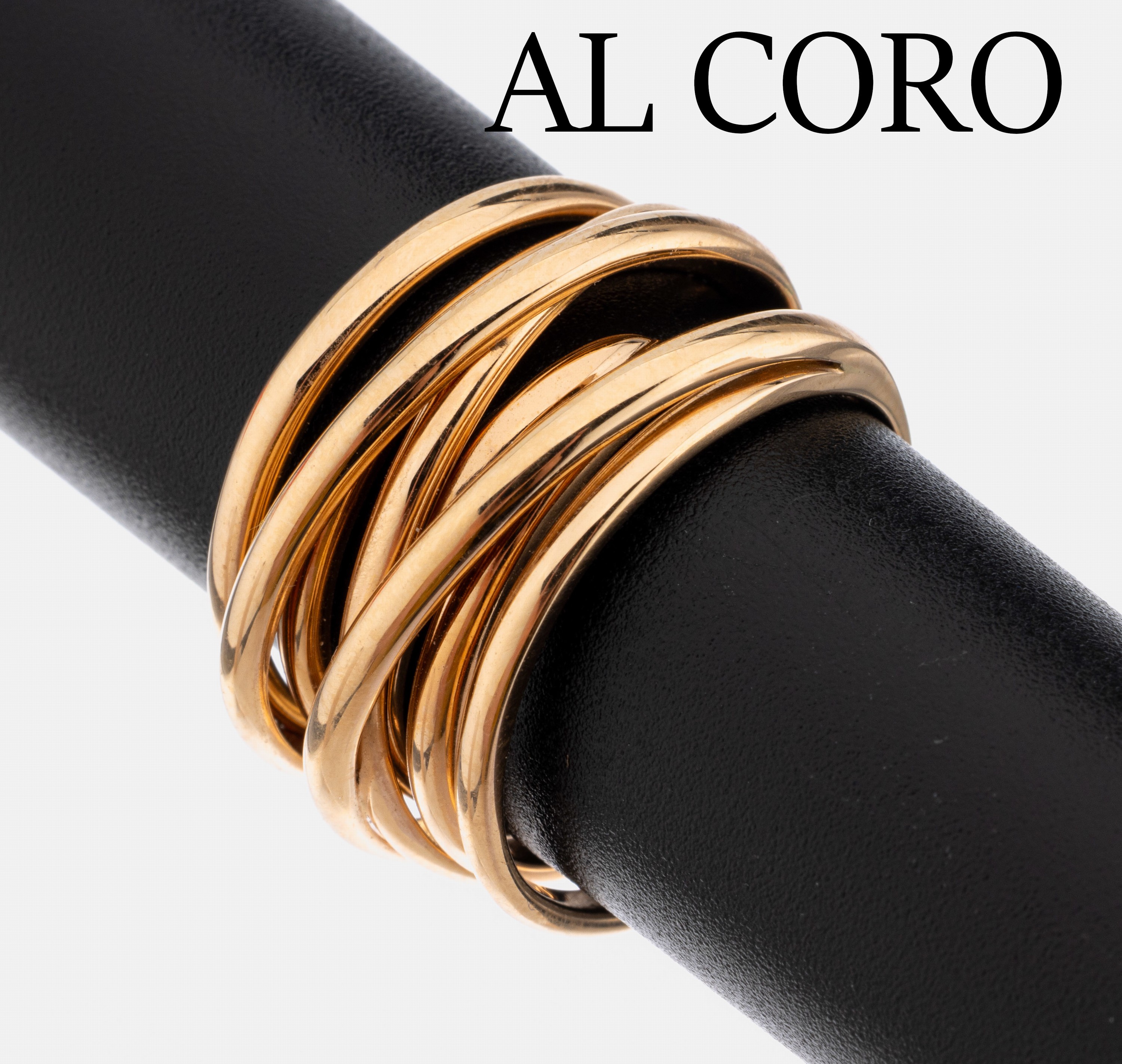 18 kt Gold AL CORO Ring, "Serenata", RG 750/000, in sich verschlungene Ringe, pol., RW 55, ca. 11.1 g, im Etui