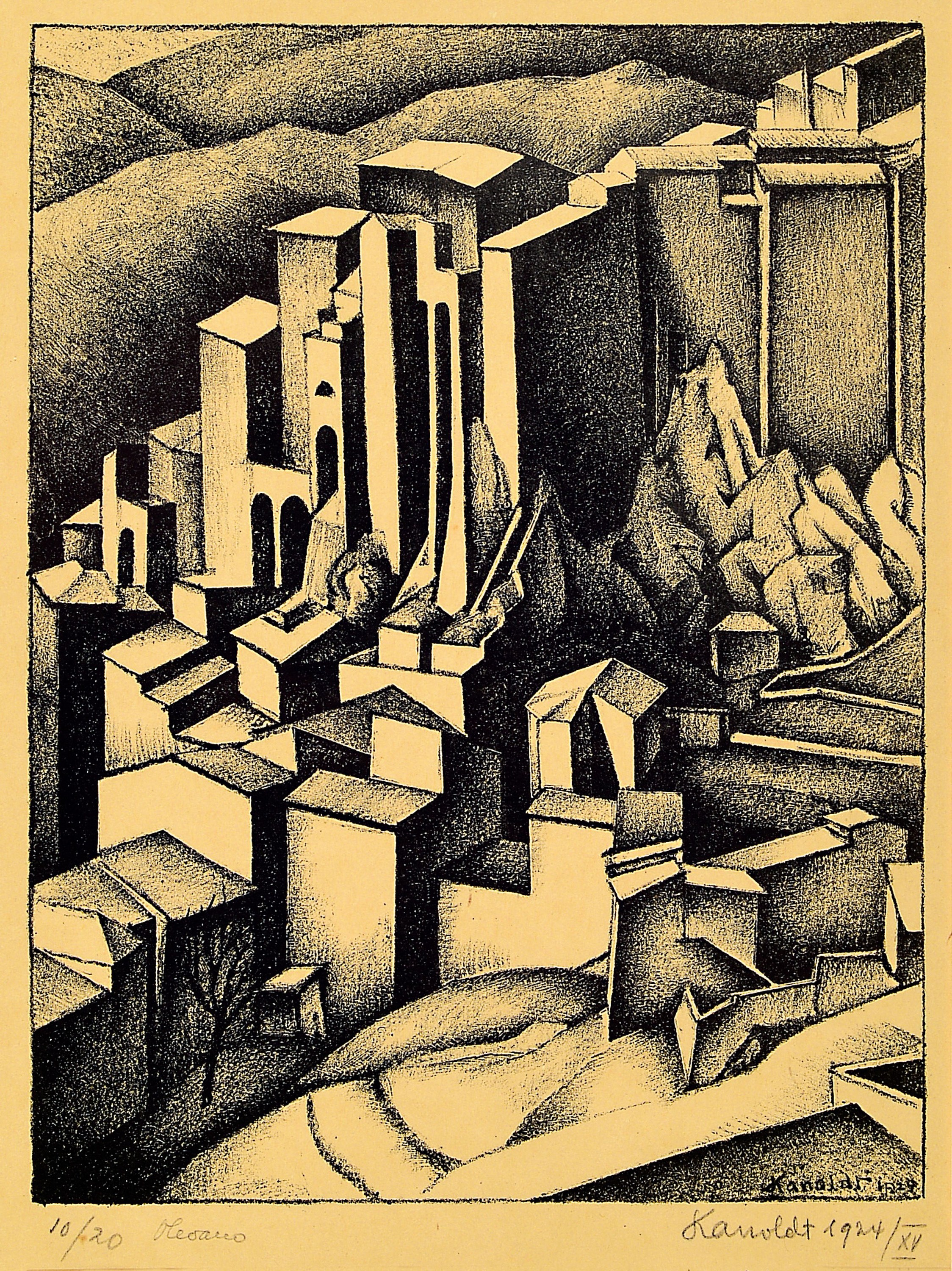 Alexander Kanoldt, 1881 Karlsruhe-1939 Berlin, Lithographie, "Olevano", 1924/XV, Ed. 10/20, handsigniert, datiert und nummeriert, ...