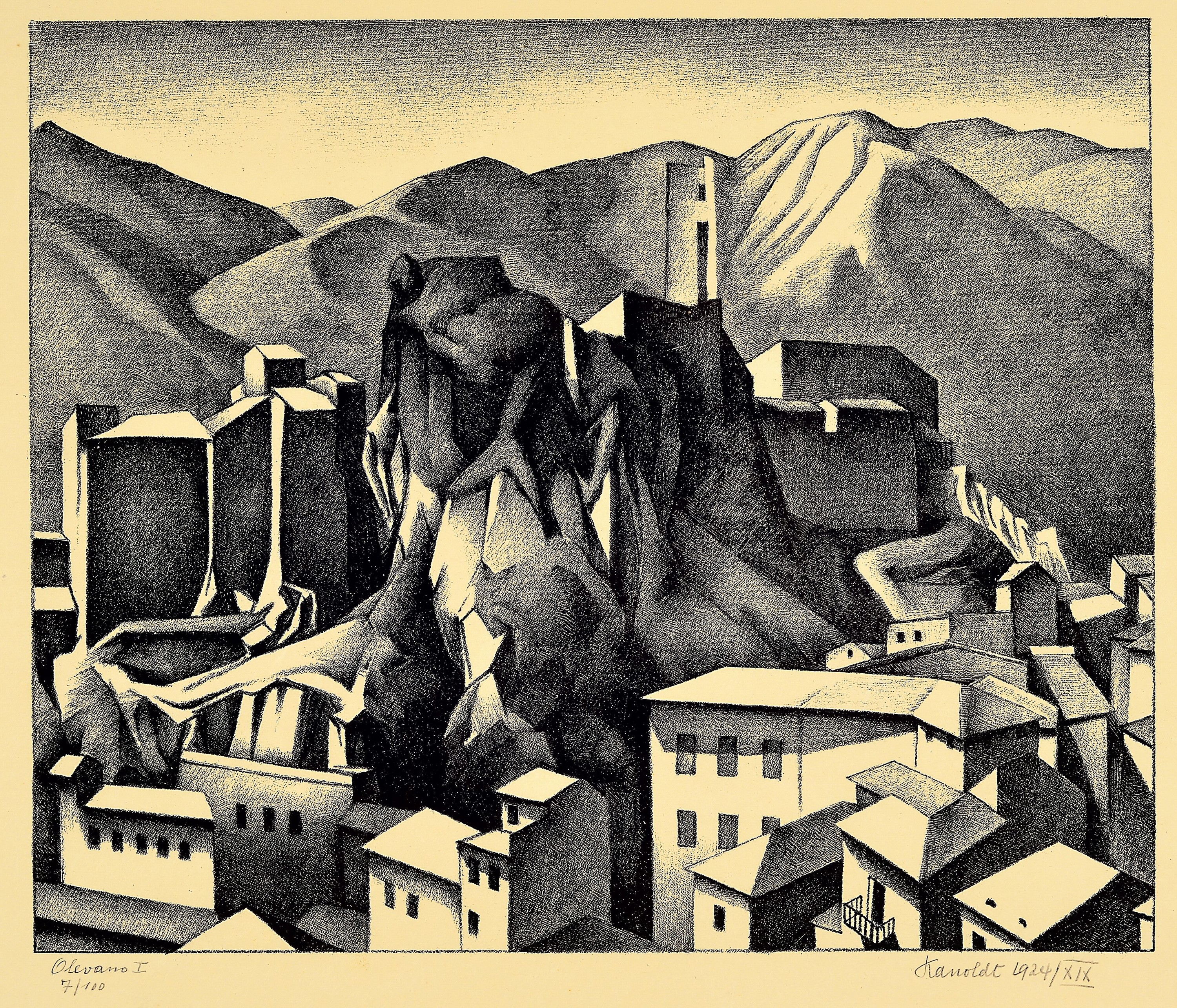 Alexander Kanoldt, 1881 Karlsruhe-1939 Berlin, Lithographie, "Olevano I", 1924/XIX, Ed. 7/100, handsigniert, datiert und nummeriert, Blatt ...