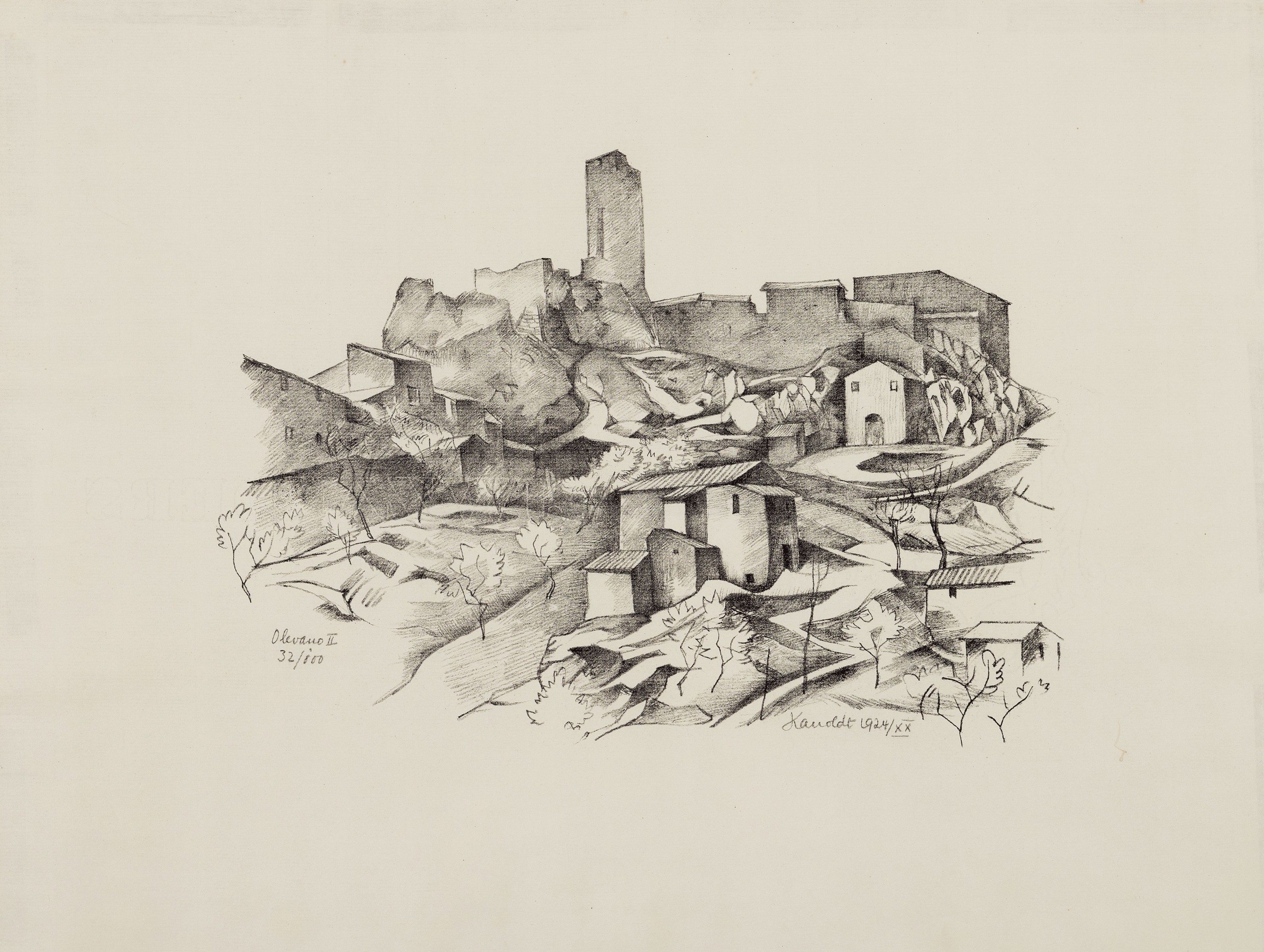 Alexander Kanoldt, 1881 Karlsruhe-1939 Berlin , Lithographie, "Olevano II", 1924/XX, Ed. 32/100, handsigniert, datiert und nummeriert, auf ...