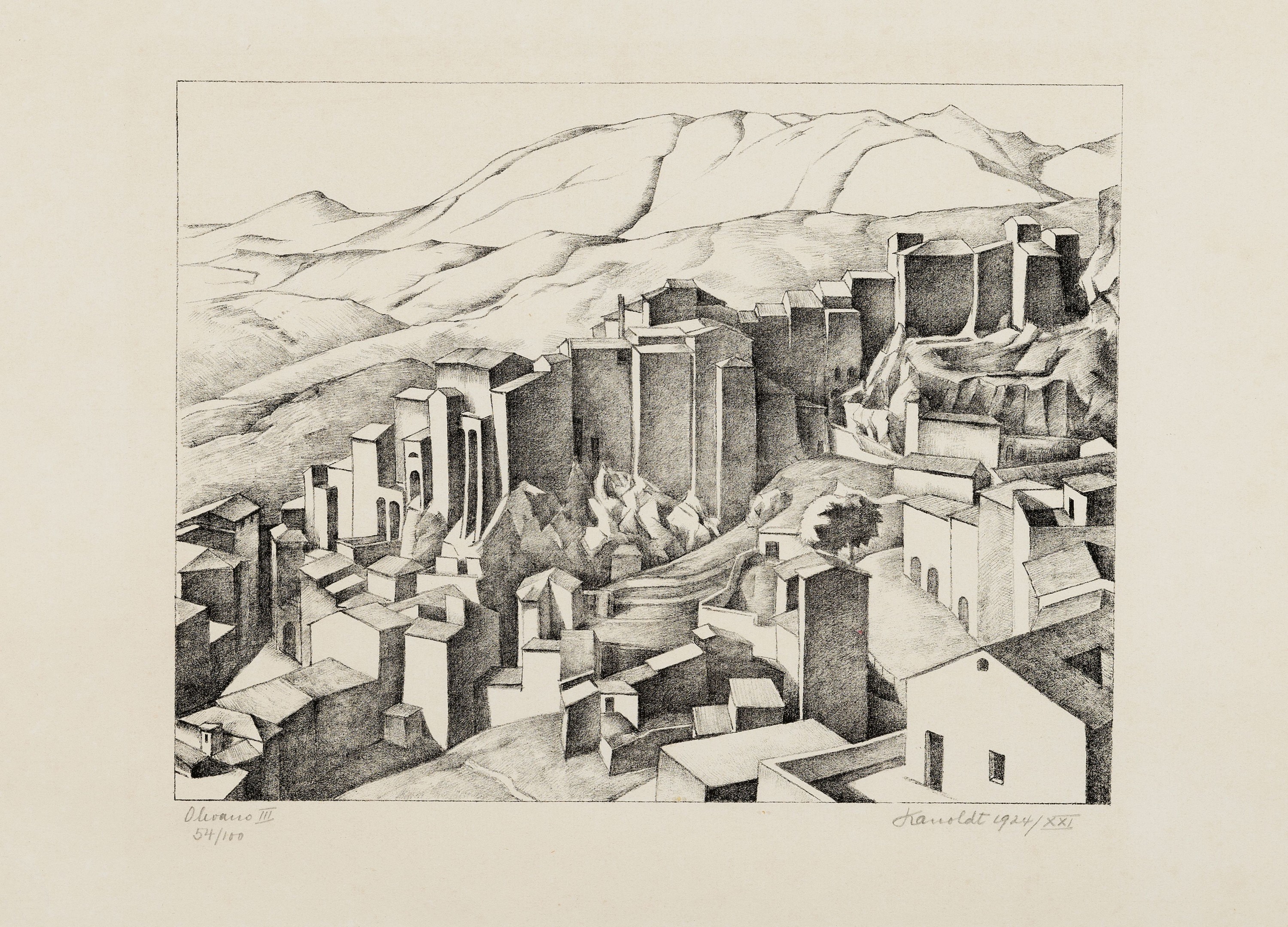 Alexander Kanoldt, 1881 Karlsruhe-1939 Berlin, Lithographie, "Olevano III", 1924/XXI, Ed. 54/100, handsigniert, datiert und nummeriert, auf ...