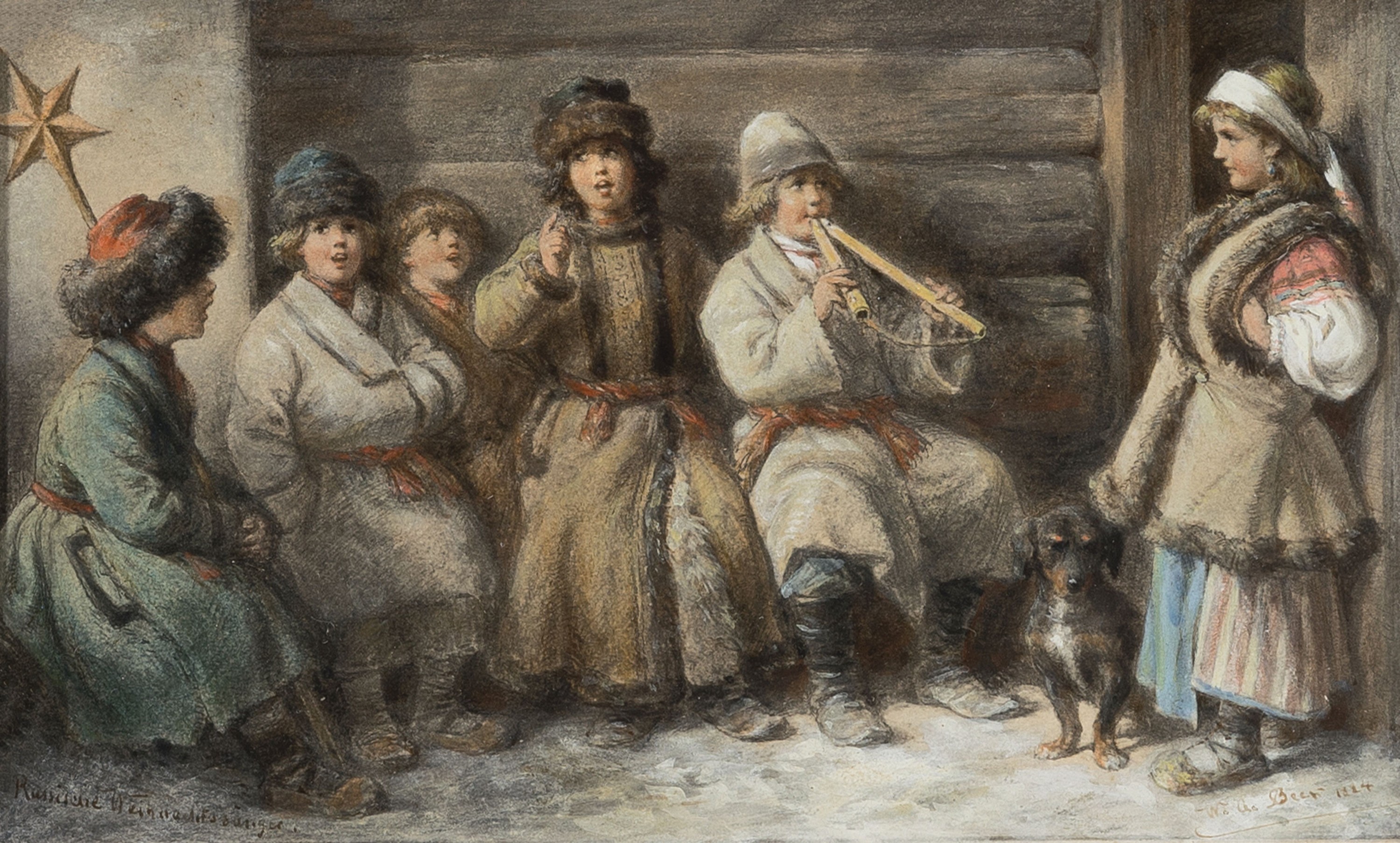 Wilhelm Amandus Beer, 1837-1907 Frankfurt a.M., Aquarell/Gouache, "Russische Weihnachtssinger" so betitelt, rechts unten signiert und ...