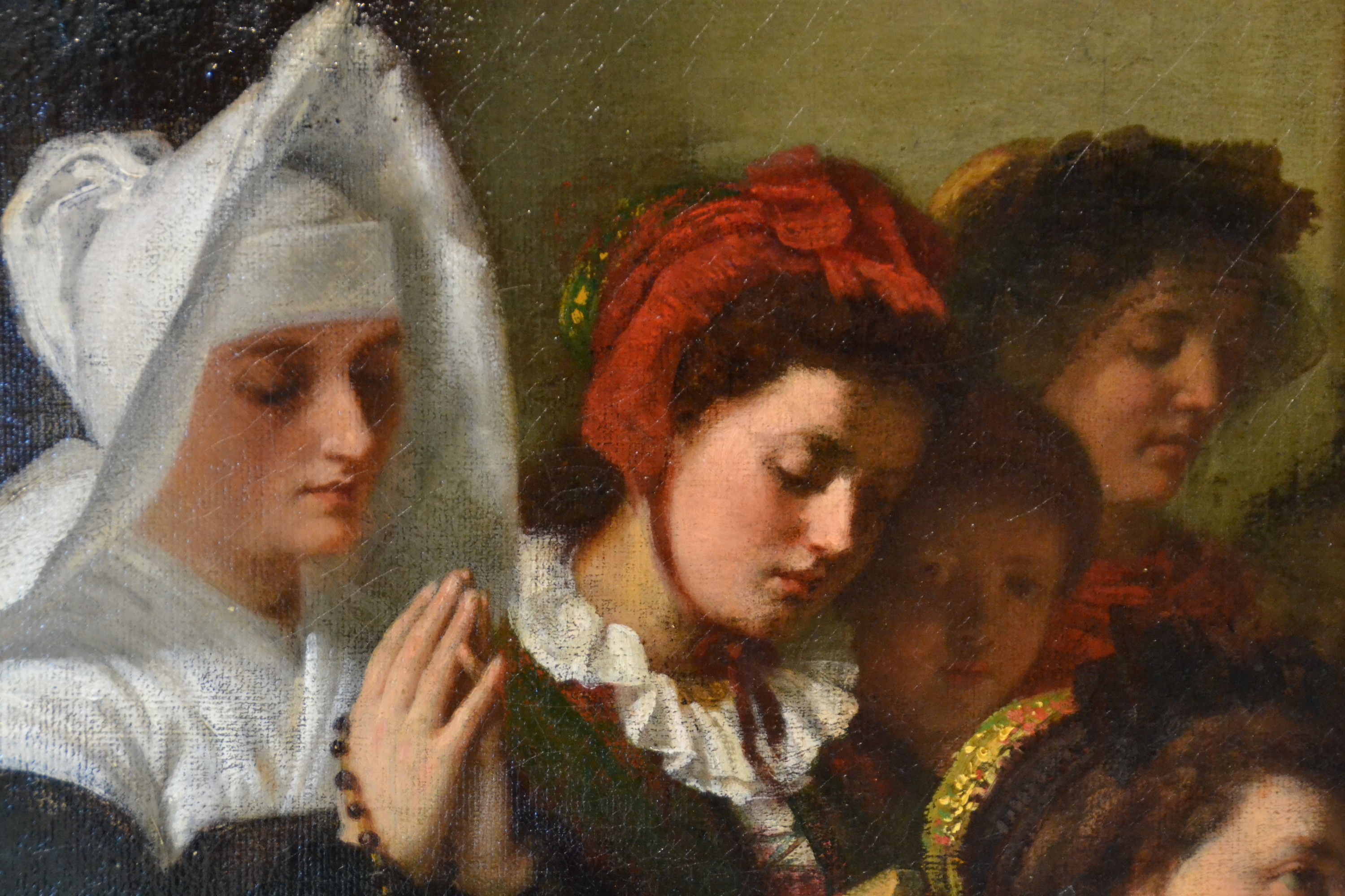 Detail a: Rudolf Epp, 1834 Eberbach-1910 München, Landleute in der Kirche, Öl/Lwd, rest., doubl., rechts unten signiert und dat. 1867, ca. 148x113cm, R. ca. ...
