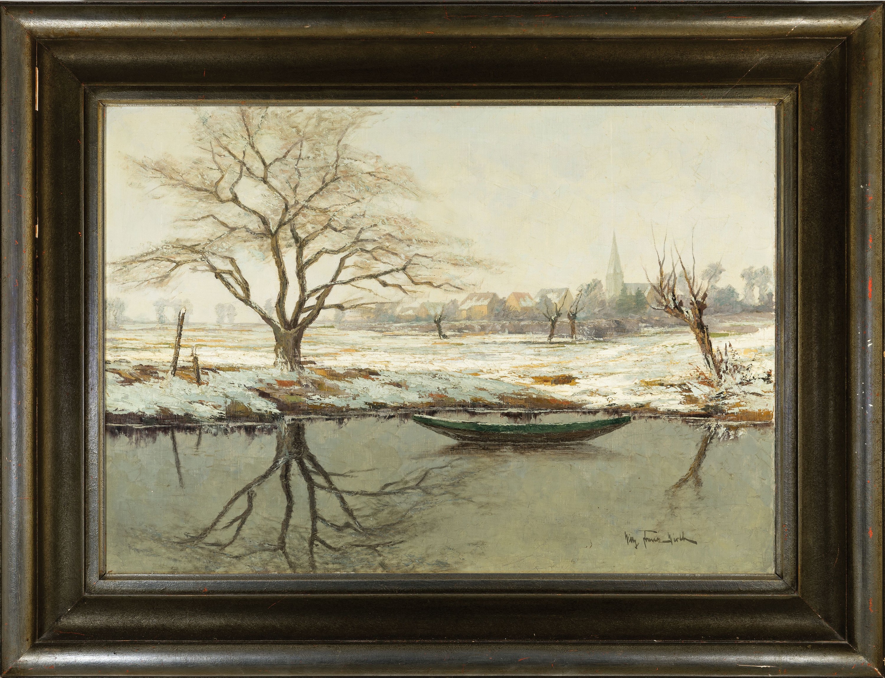 Detail k: Willi Franz Wirth, 1895 Lüdenscheid-1957, niederrheinische Winterlandschaft, rechts unten signiert, Öl/Lwd, 72x100 cm, Rahmen 100x128 cm; Wirth war ...