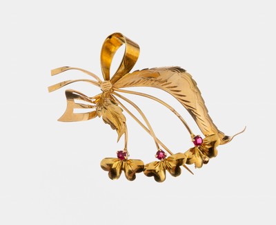 Image 26876785 - 18 kt Gold Rubin Brosche, Rose G 750/000, ital. Arbeit 1950er Jahre, abstrakter ...