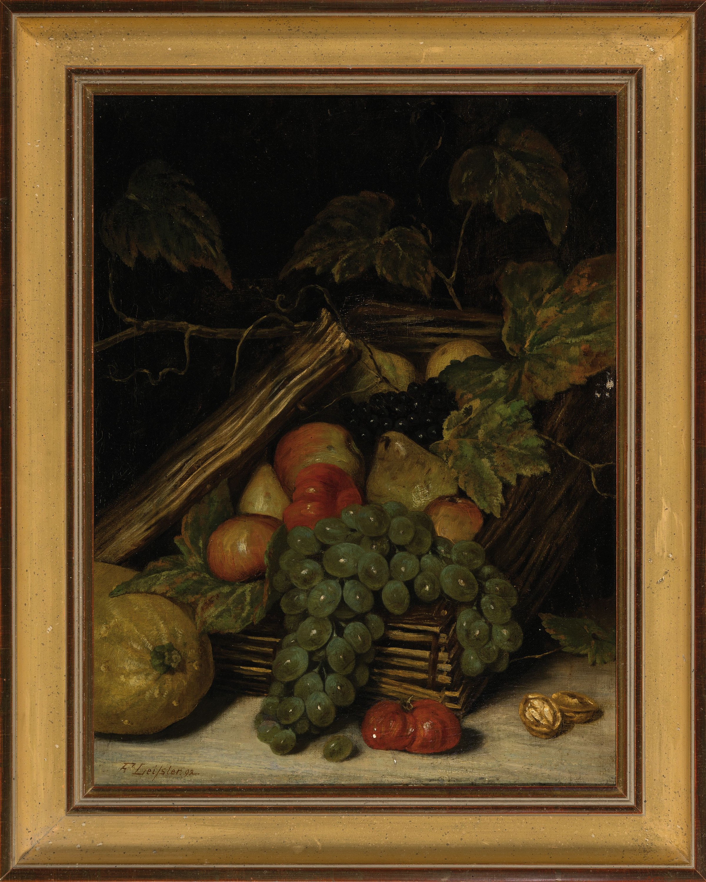 Detail k: Friedrich Leißler, 1862 Traisa-1926 Darmstadt, Früchtestillleben, Öl/Lwd, links unten signiert und dat. 92, ca. 50x40cm, R. ca. 58x48cm