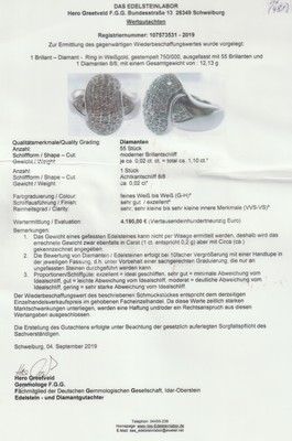 26877148a - 18 kt Gold Diamant-Ring, WG 750/000, qualitätvolle Verarbeitung, 55 Brillanten und ...
