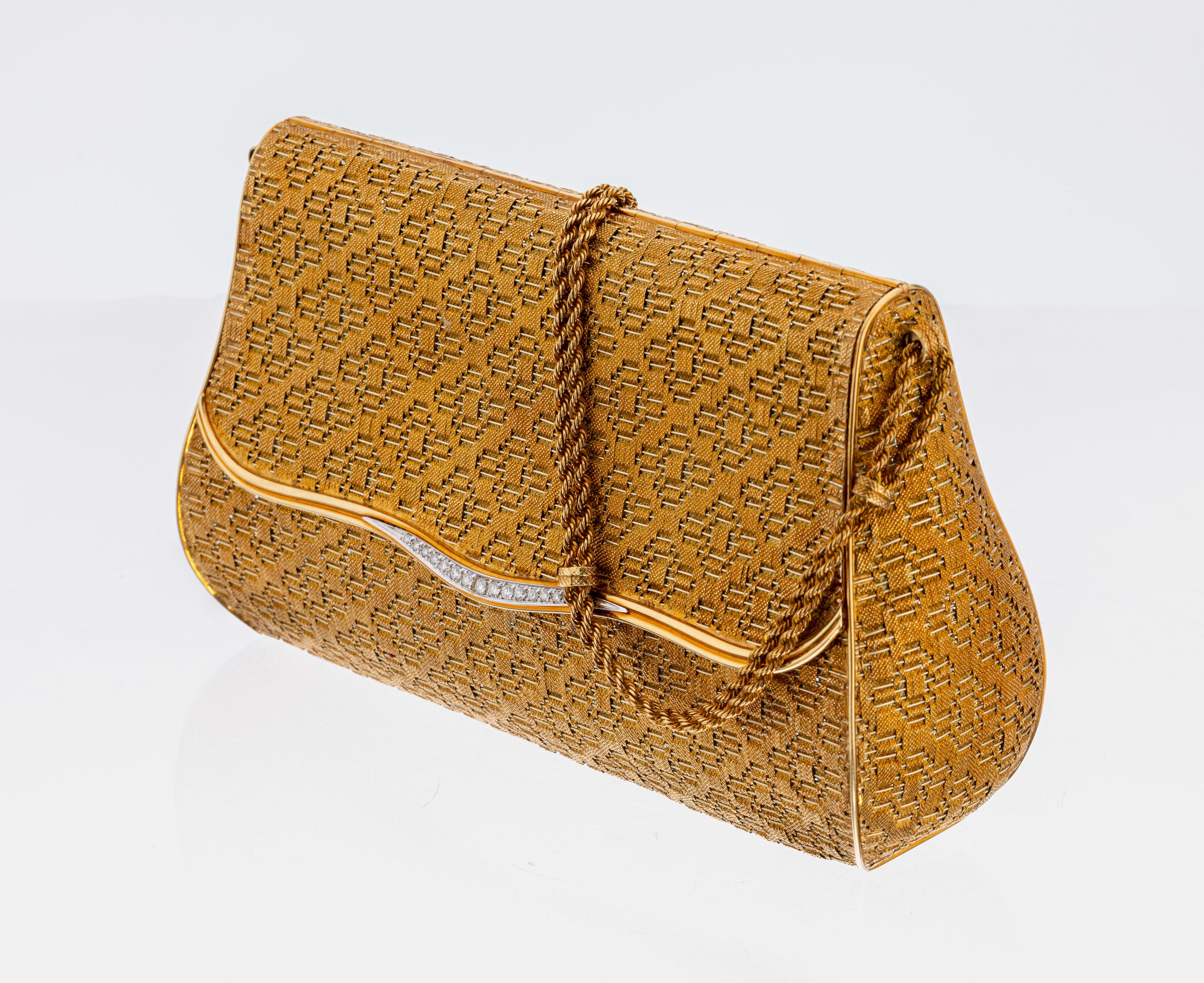 Vintage 18 kt Gold Brillant-Damenhandtasche, 1960er Jahre, GG/WG 750/000, qualitätvolle italienische Atelierarbeit, Abendtasche, aufwendige ...