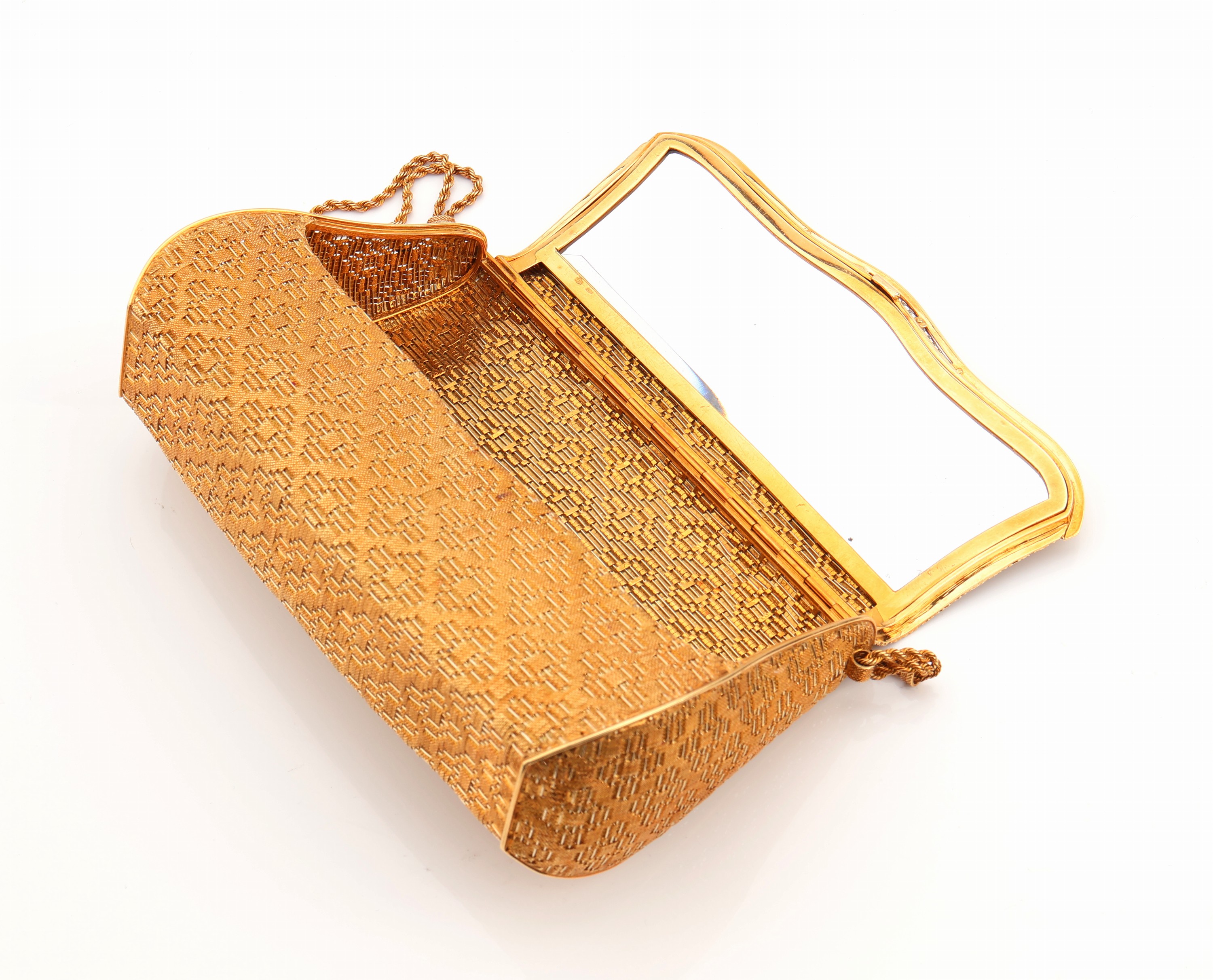Detail a: Vintage 18 kt Gold Brillant-Damenhandtasche, 1960er Jahre, GG/WG 750/000, qualitätvolle italienische Atelierarbeit, Abendtasche, aufwendige ...