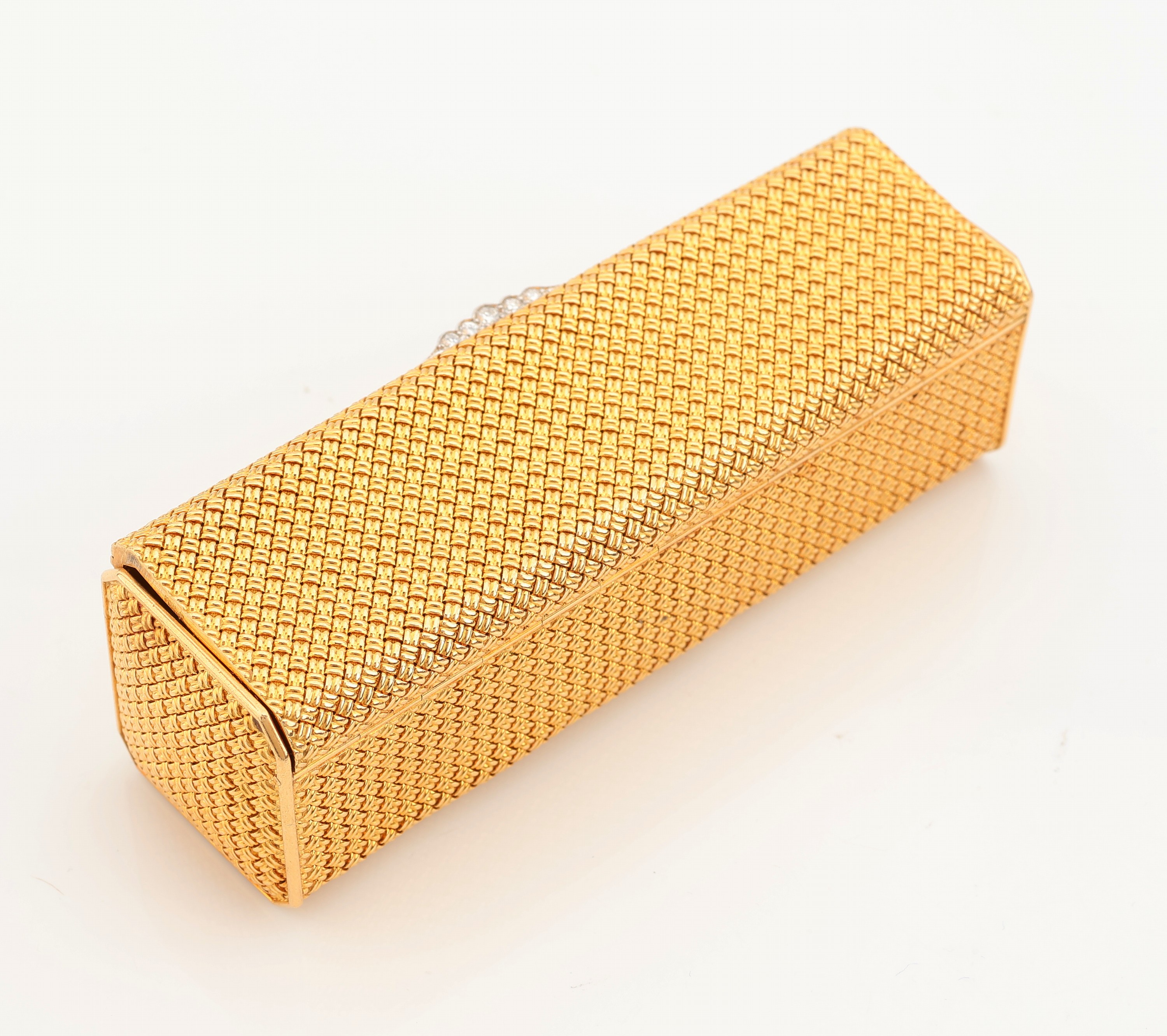 Detail b: Vintage 18 kt Gold Brillant-Lippenstiftetui, 1960er Jahre, GG/WG 750/000, qualitätvolle italienische Atelierarbeit, aufwendiges Geflecht aus ...