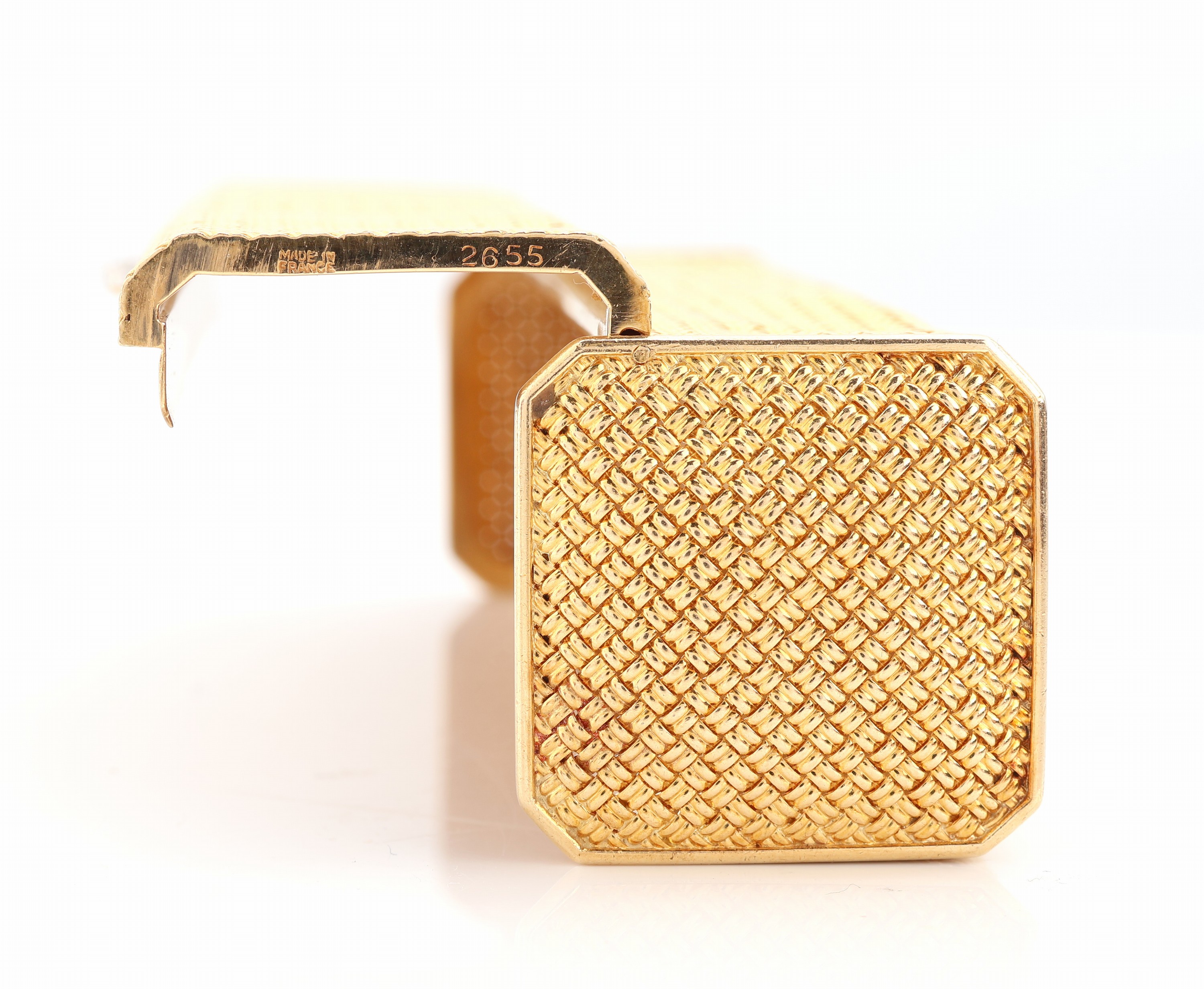 Detail c: Vintage 18 kt Gold Brillant-Lippenstiftetui, 1960er Jahre, GG/WG 750/000, qualitätvolle italienische Atelierarbeit, aufwendiges Geflecht aus ...