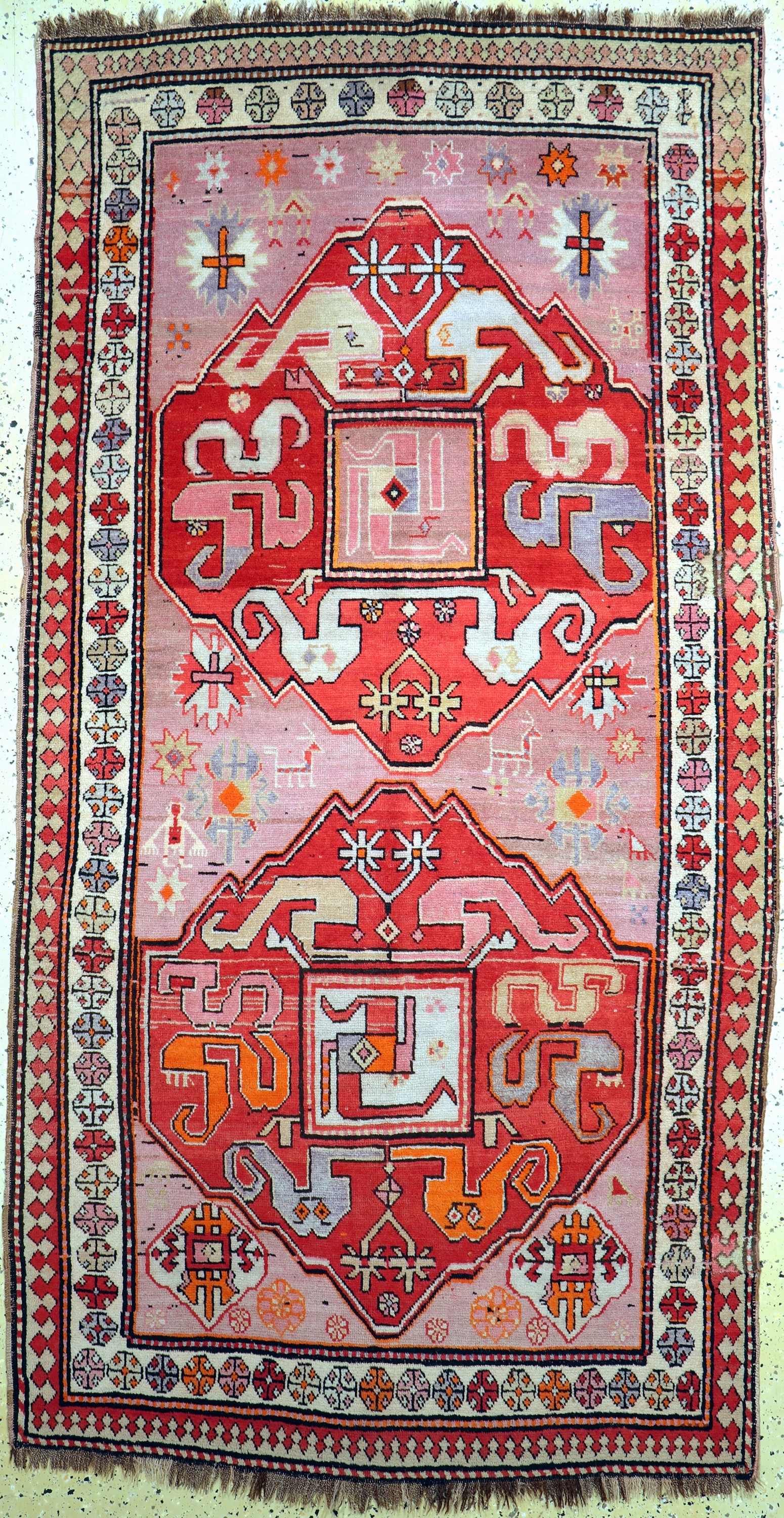 Wolkenband Kazak, Kaukasus, Anfang 20.Jhd, Wolle auf Wolle, ca. 250 x 133 cm, EHZ: 2-3 (alte Restaurierungen)