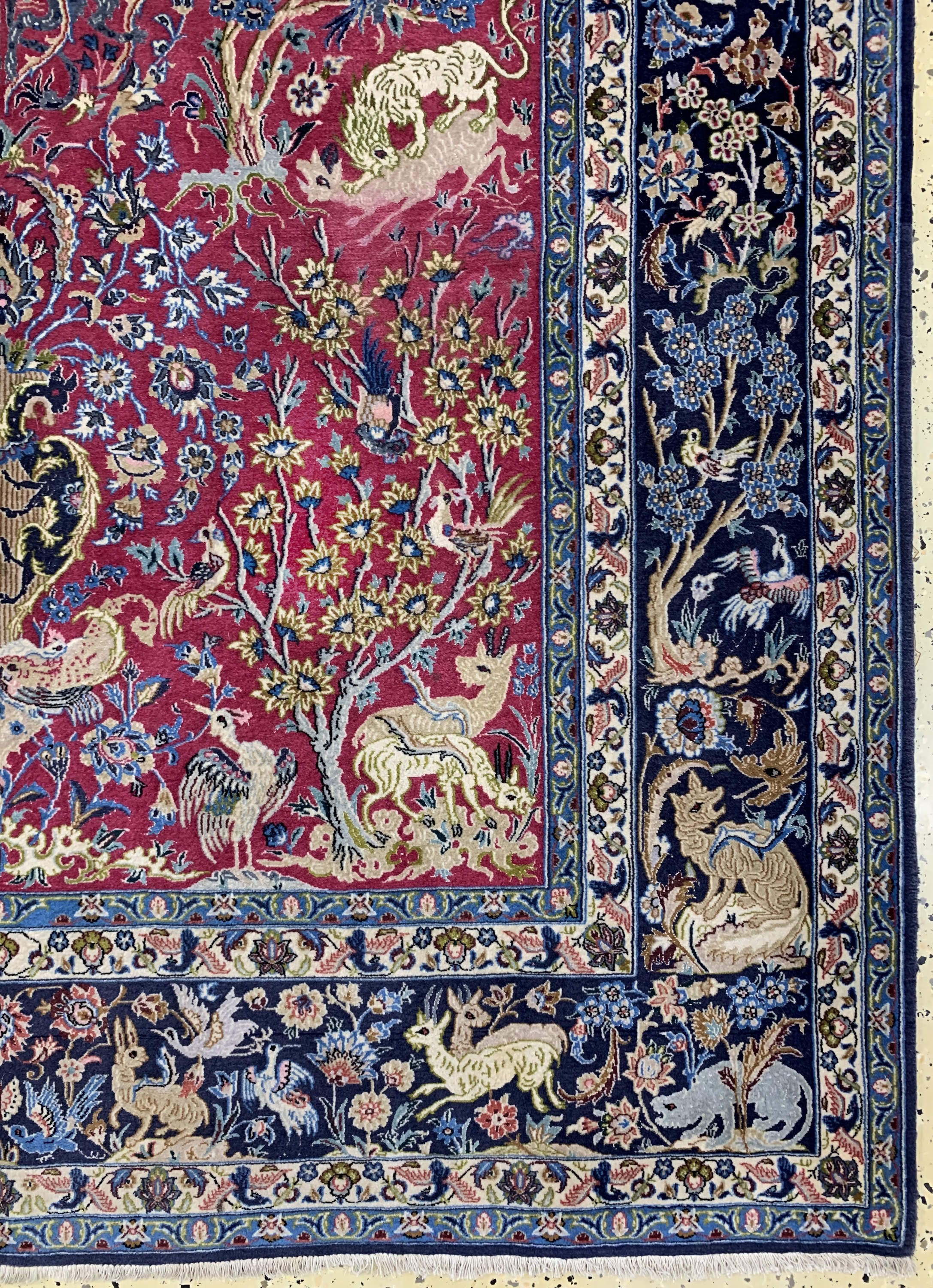 Detail a: Esfahan fein, Persien, Mitte 20.Jhd, Korkwolle mit und auf Seide, ca. 232 x 159 cm,Reinigungsbedürftig, EHZ: 2