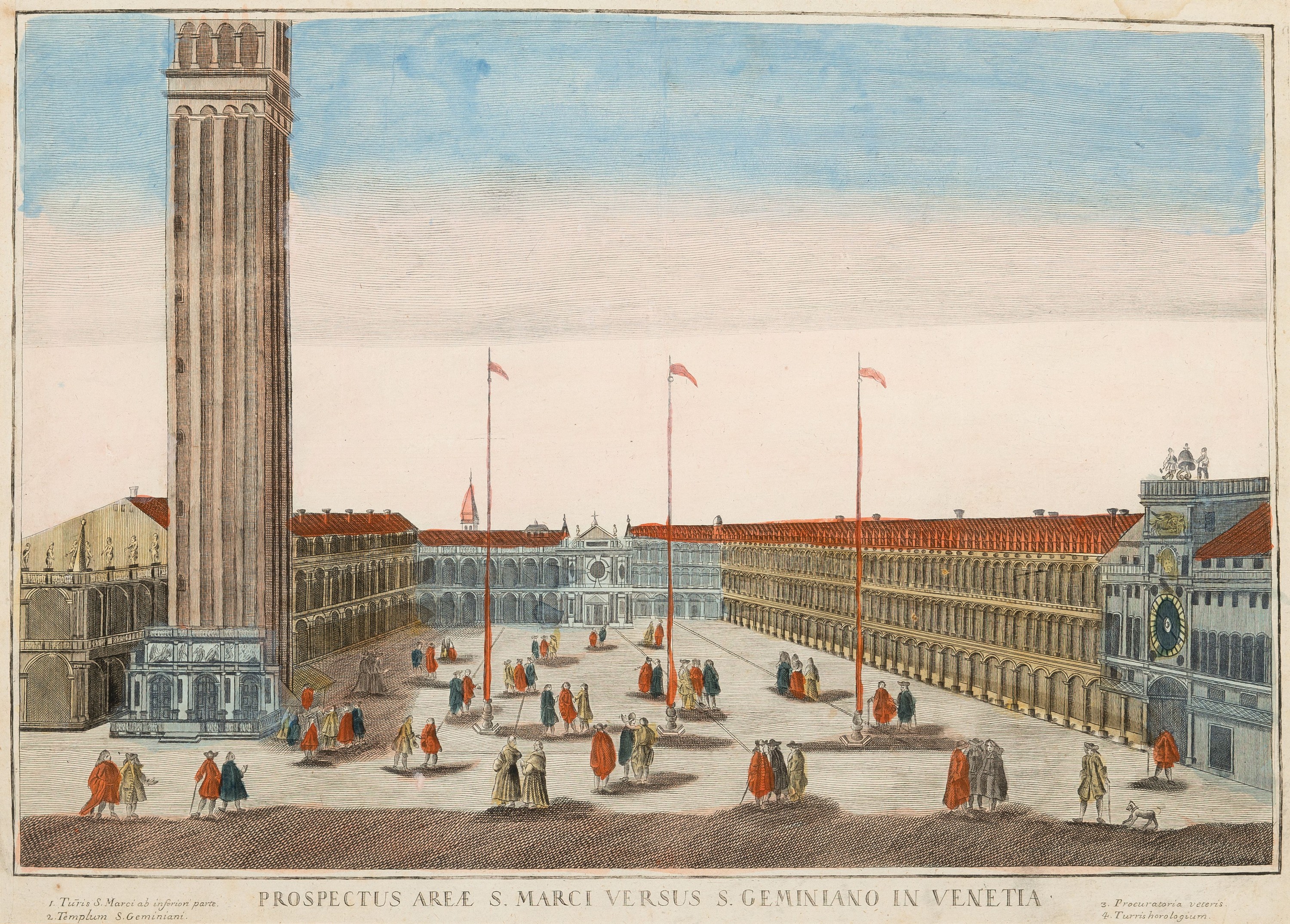 4 Guckkastenbilder mit Prospekten von Venedig, um 1760/80, Kupferstiche, altkoloriert, je bezeichnet lat./frz., "Magni Armamentarii Navalis ...