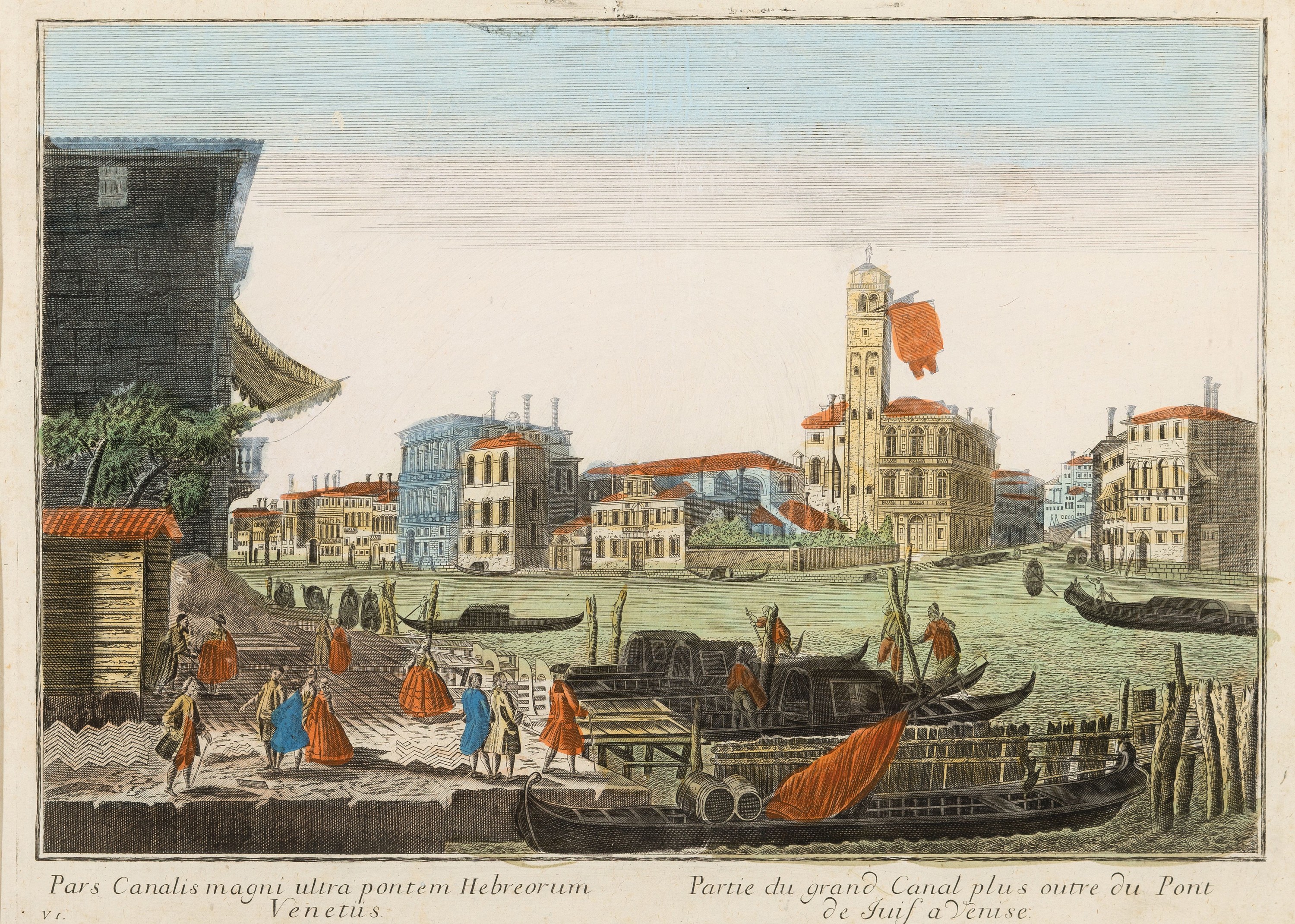 Detail c: 4 Guckkastenbilder mit Prospekten von Venedig, um 1760/80, Kupferstiche, altkoloriert, je bezeichnet lat./frz., "Magni Armamentarii Navalis ...