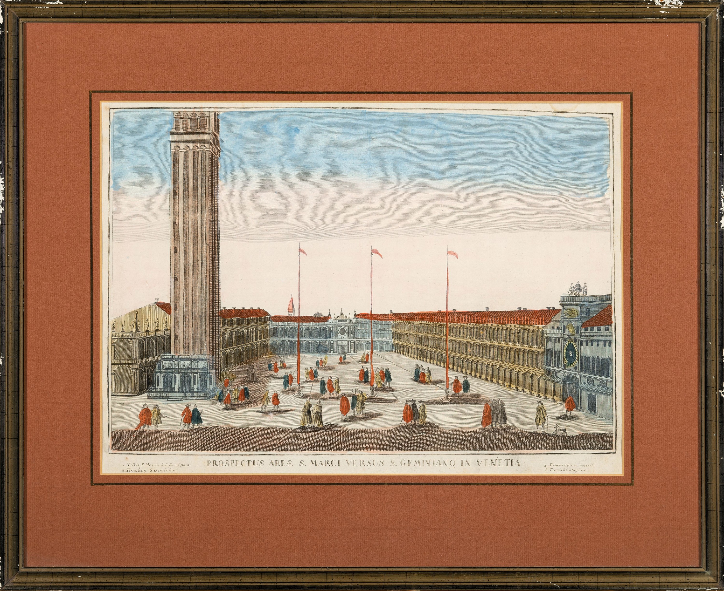Detail k: 4 Guckkastenbilder mit Prospekten von Venedig, um 1760/80, Kupferstiche, altkoloriert, je bezeichnet lat./frz., "Magni Armamentarii Navalis ...