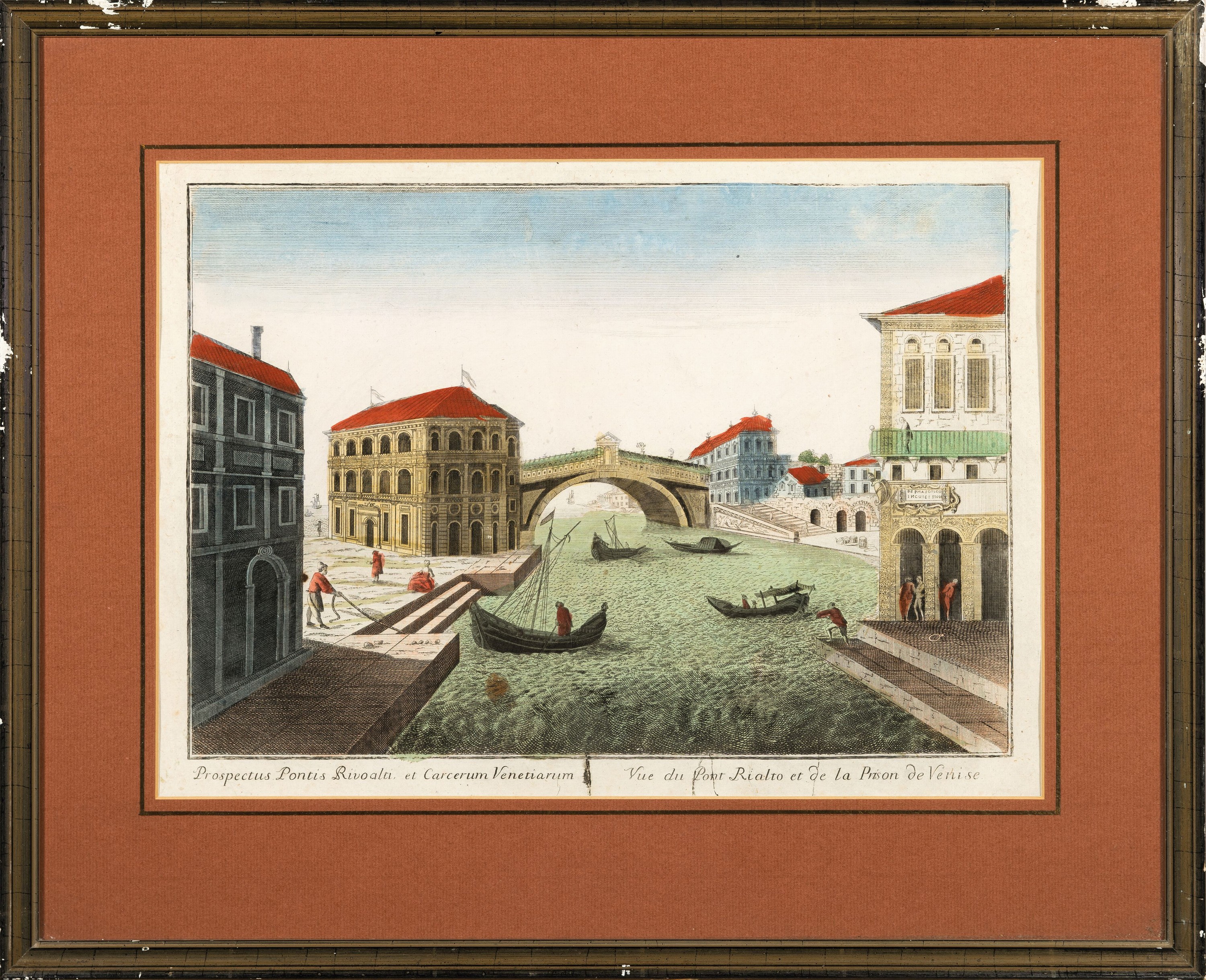 Detail m: 4 Guckkastenbilder mit Prospekten von Venedig, um 1760/80, Kupferstiche, altkoloriert, je bezeichnet lat./frz., "Magni Armamentarii Navalis ...
