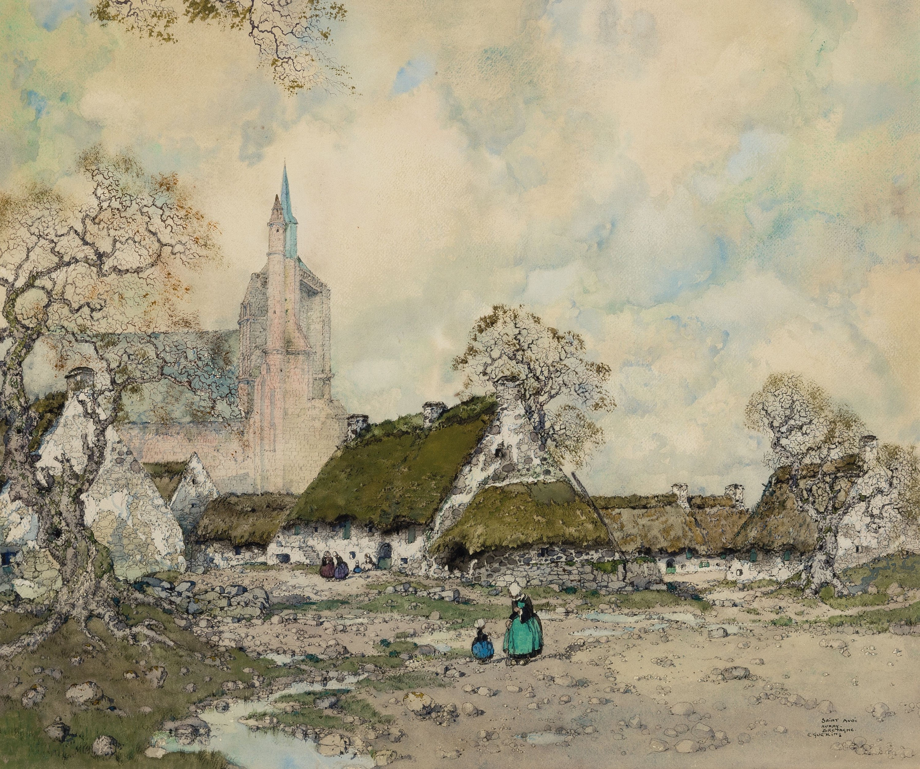 Ernest Pierre Guerin, 1887 Rennes-1952 Quiberon, Frankreich, Aquarell, "Saint Avoi, Avray, Bretagne", rechts unten bezeichnet und signiert, ...