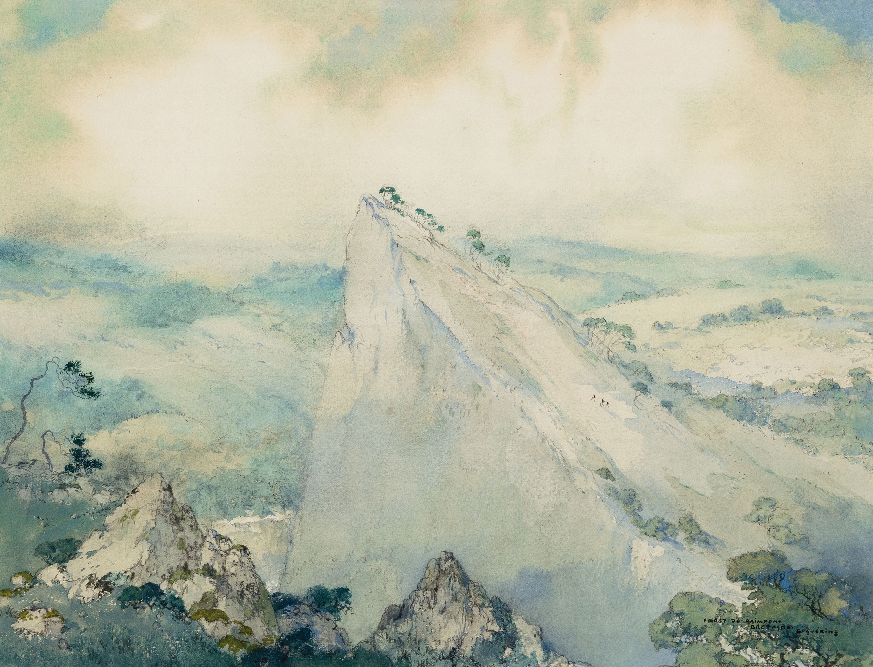 Ernest Pierre Guerin, 1887 Rennes-1952, Quiberon, Frankreich, Aquarell, "Foret de Paimpont, Bretagne", rechts unten bezeichnet und ...