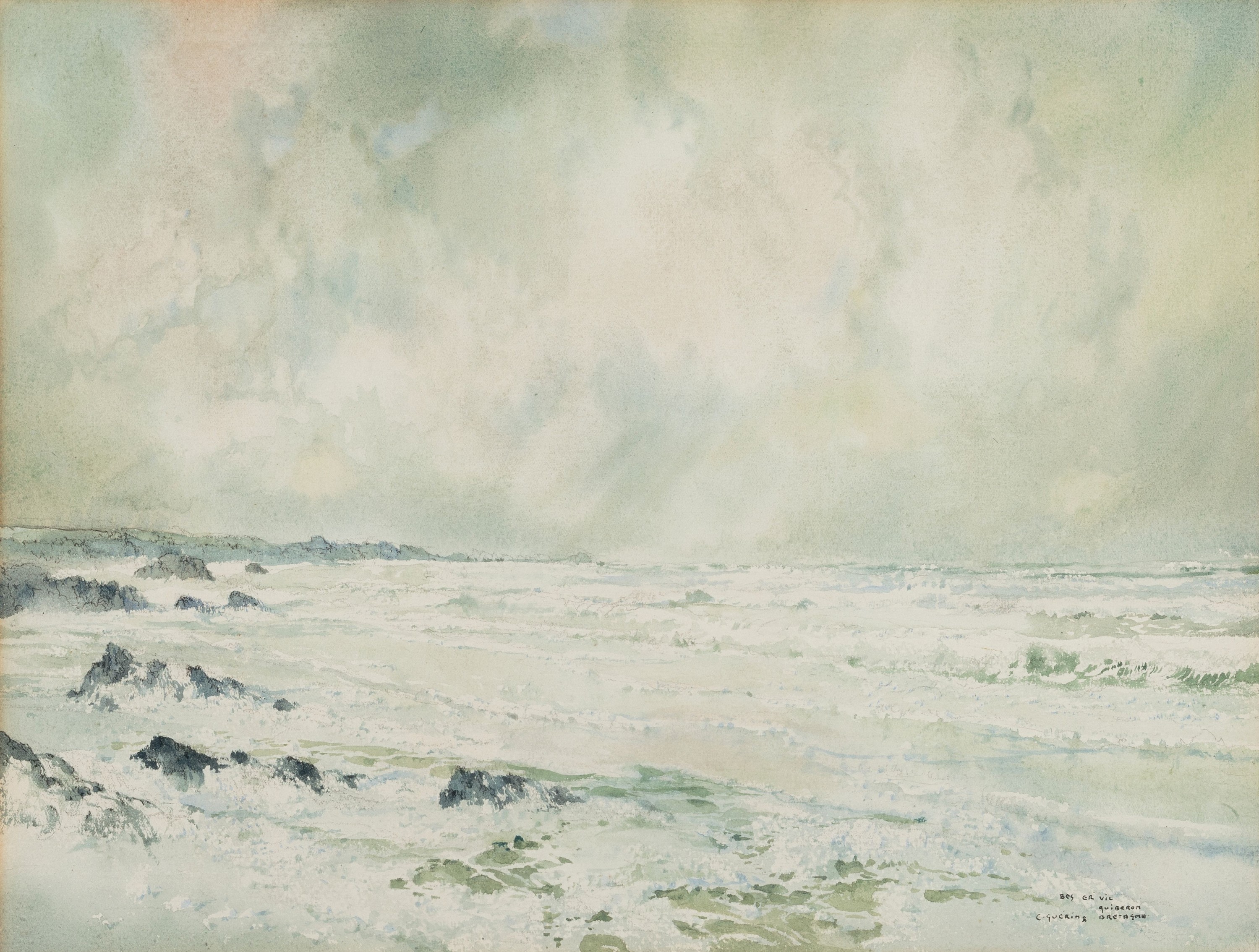 Ernest Pierre Guerin, 1887 Rennes-1952 Quiberon, Frankreich, Aquarell, "Beg er Vil", Küstenbrandung bei Quiberon, rechts unten bezeichnet ...