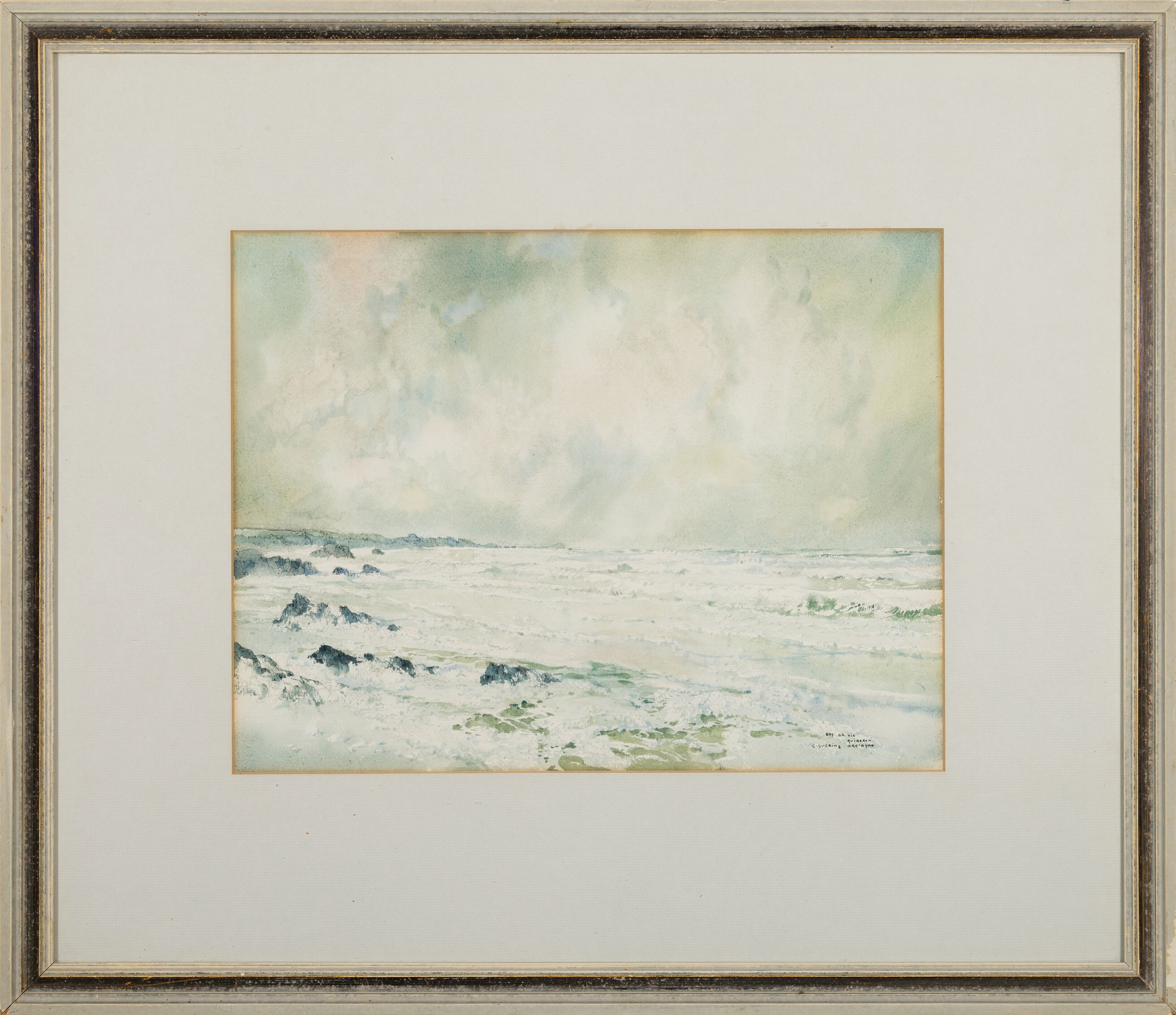 Detail k: Ernest Pierre Guerin, 1887 Rennes-1952 Quiberon, Frankreich, Aquarell, "Beg er Vil", Küstenbrandung bei Quiberon, rechts unten bezeichnet ...