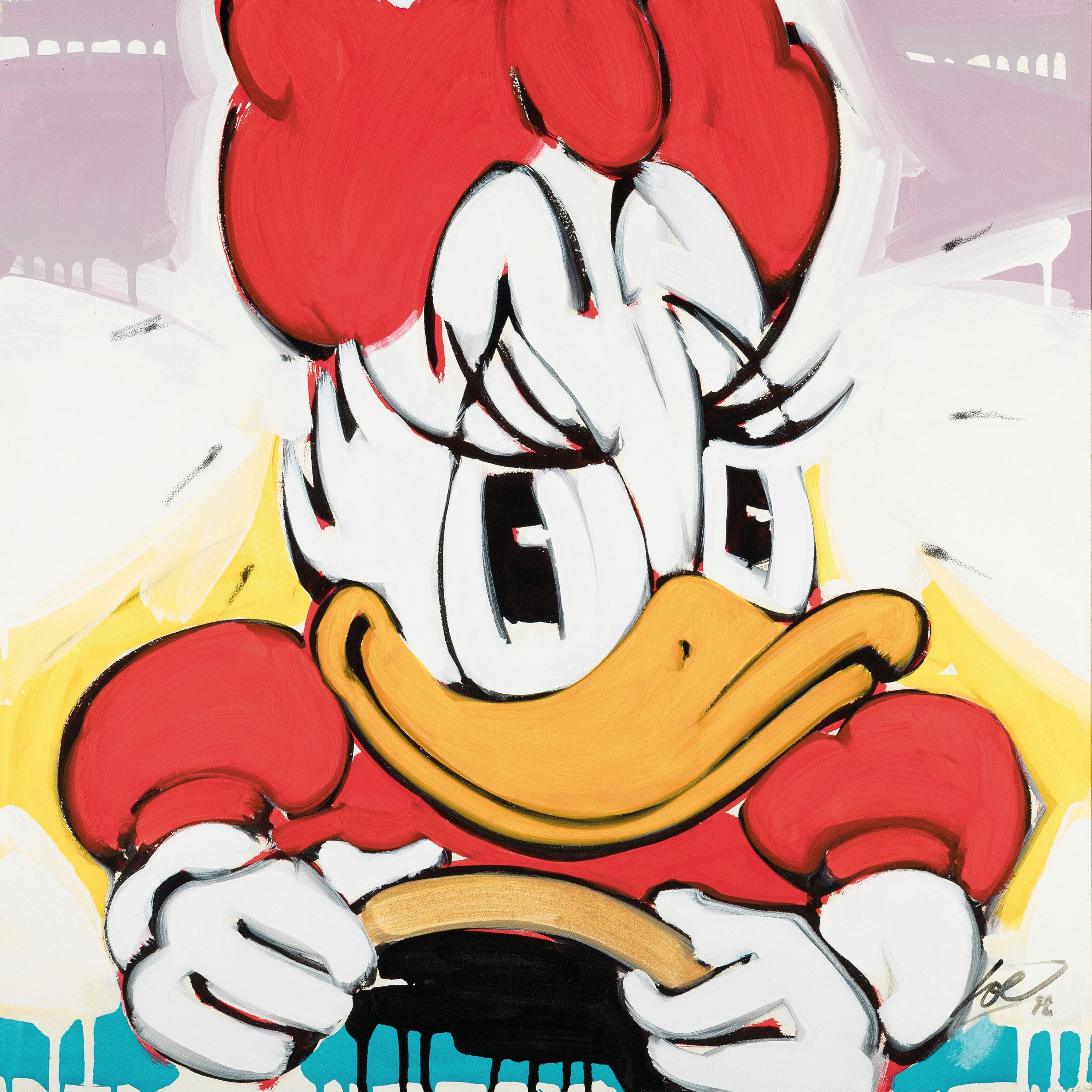 Wolfgang Loesche, geb. 1947 Gotha, Daisy Duck, Acryl/Lwd, rechts unten monogr., rückseitig signiert und dat. 98, ca. 70x70cm, R. ca. 82x82cm