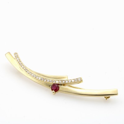 Image 26878003 - Brosche mit Rubin und Brillanten, GG 585/000, Brill. zus. ca. 0.28 ct feines ...