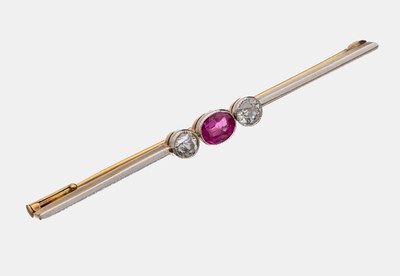 Image 14 kt Gold Art-Deco Rubin-Diamant-Brosche, GG 585/000 und Platin, Mittelteil bes. mit ...