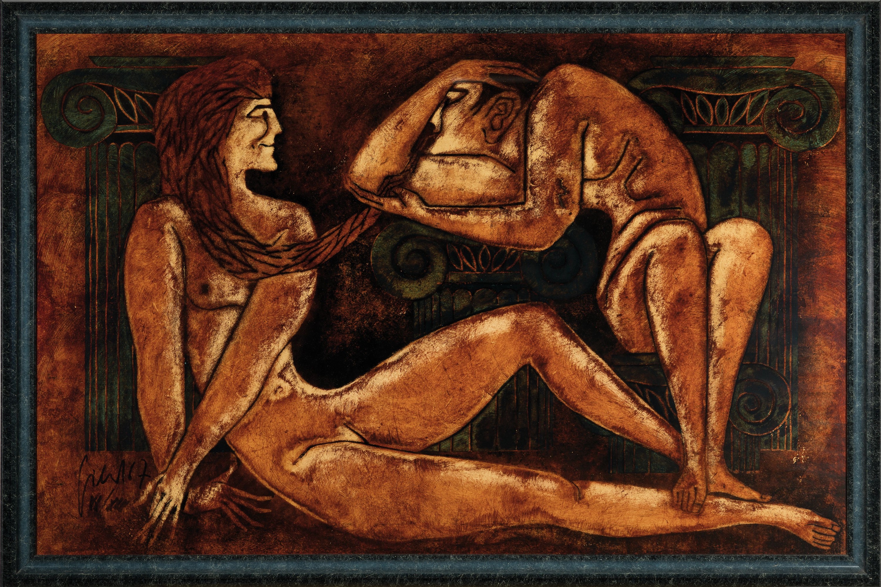 Detail k: Walter Gillich, 1920 Saaz-2000 Heidelberg, Ohne Titel, Lithographie in Kratztechnik, links unten signiert und num. XI/XXX, ca. 68x105cm, u.Gl., R. ...