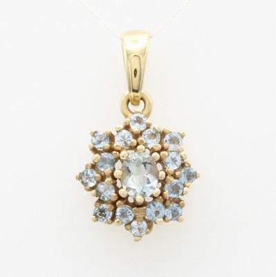 Image 26878307 - Anhänger mit Aquamarinen, GG 585/000, fac. Aquamarine in blütenförm. ...