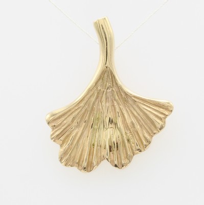 Image 26878310 - Anhänger mit Ginkgoblatt, GG 585/000, teil- plastische Darstellung ...