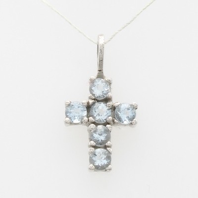 Image 26878317 - Kreuzanhänger mit Aquamarinen, WG 585/000, fac. Aquamarine Schätzpreis: 380, - ...