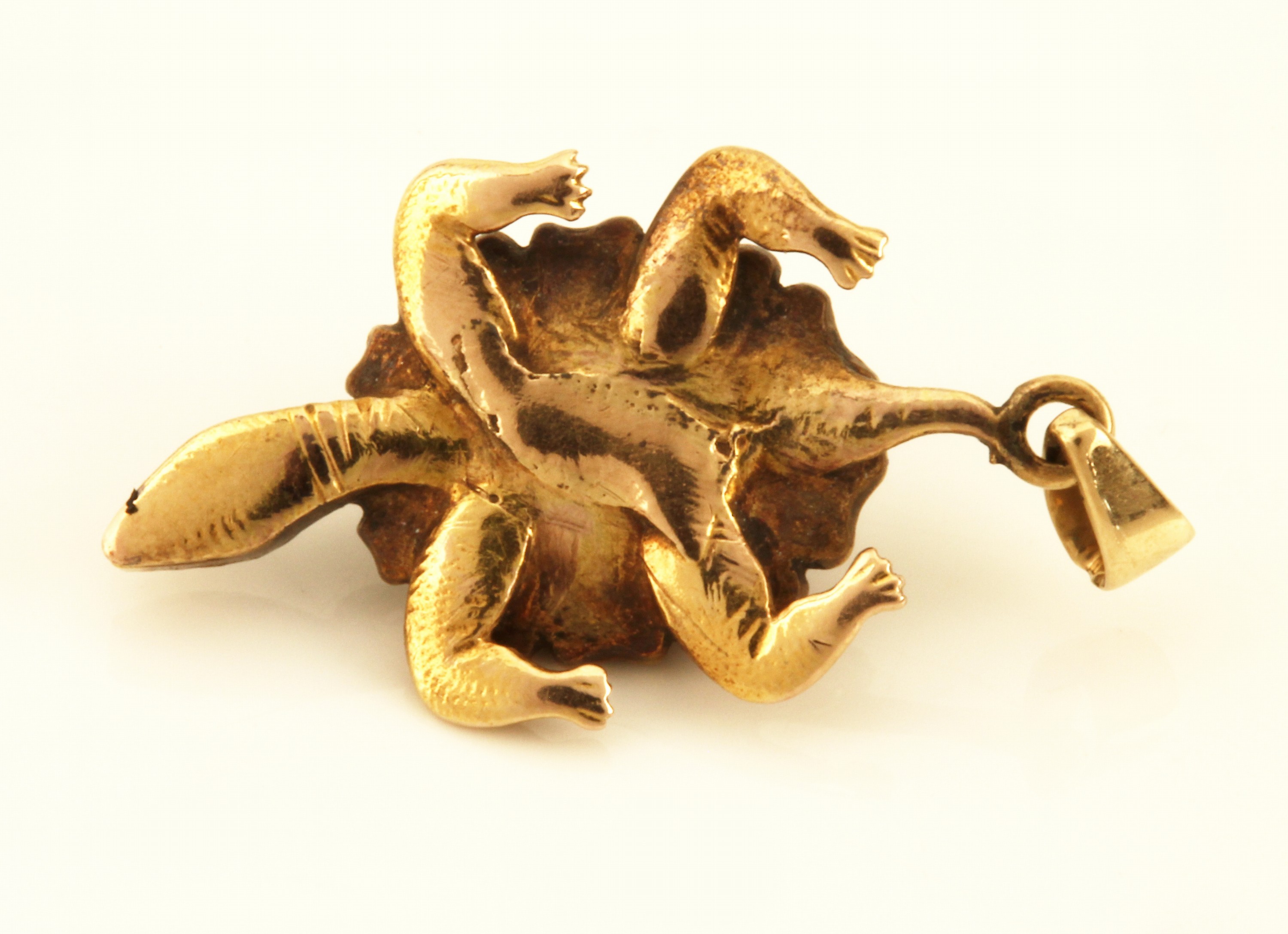 Detail a: 14 kt Gold Perl-Diamant-Anhänger, "Schildkröte", um 1880-90, GG 585/000 gepr., feine Verarbeitung, unrunde silbergrauePerle als Panzer, ...