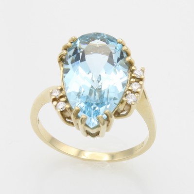 Image Ring mit Blautopas und Brillanten, GG 585/000, fac. Blautopastropfen (beh.), 5 Brill. ...