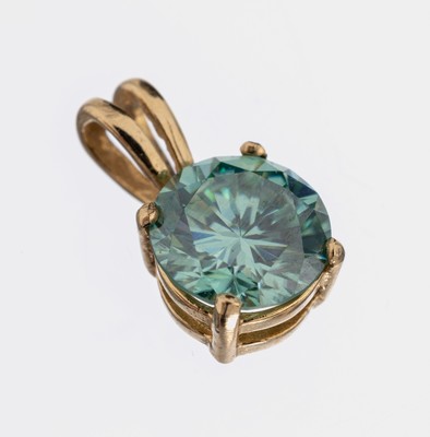 Image 26878489 - 14 kt Gold Brillant-Anhänger, GG 585/000, 1Brillant 0.95 ct Blau (beh.)/vs ...