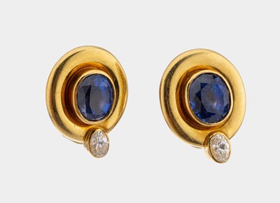 Image 26878507 - Paar 18 kt Gold Saphir-Diamant-Ohrclips, GG750/000, qualitätvolle Verarbeitung, 2 ...