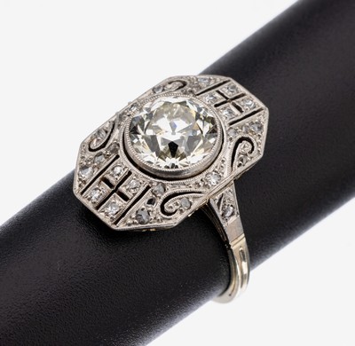 Image 14 kt Gold Art Deco Diamant-Ring, um 1920, GG 585/000 gepr., Ringkopf schauseitig ...