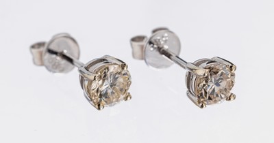 Image 26878588 - Paar 14 kt Gold Brillant-Ohrstecker, WG 585/000, 2 Brillanten zus. ca. 0.73 ct ...