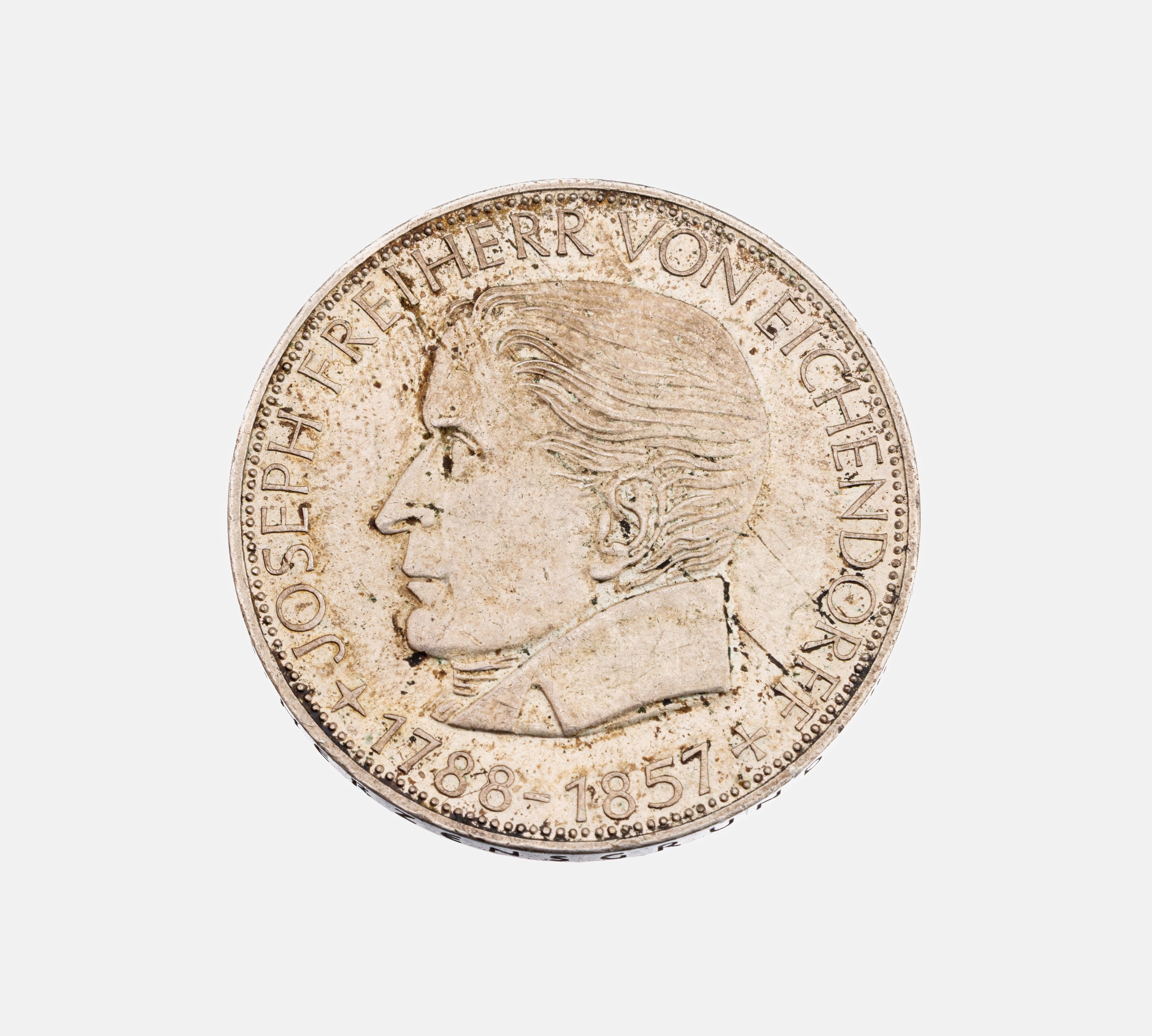 5 Mark Silbermünze, Deutschland 1957, Joseph Freiherr von Eichendorff