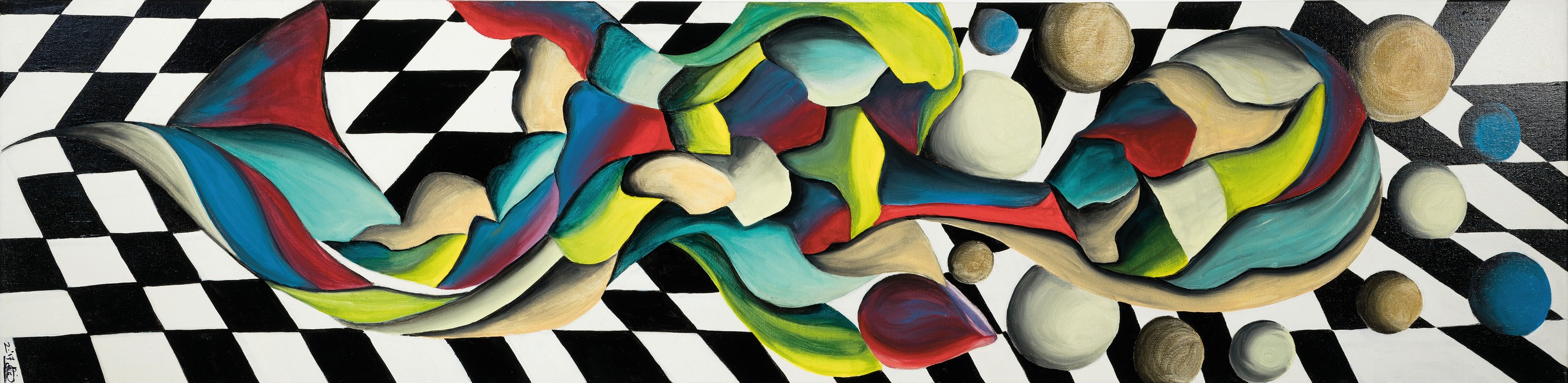 Detail k: Jennifer Gilhaus, geb. 1986 Osnabrück, Schachbrettlady, Acryl und Lack auf Lwd, rechts unten sign. und dat. 2.17, ca. 120x 30cm