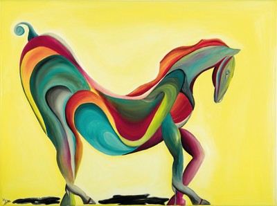 Jennifer Gilhaus, geb. 1986 Osnabrück, Pferd auf High Heels, Acryl auf Lwd, links unten sign. und dat. 13, ca. 60x80cm