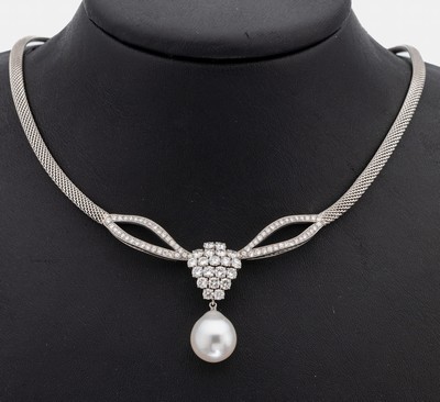 Image 26878669 - 18 kt Gold Brillant-Perl-Collier, WG 750/000, qualitätvolle Verarbeitung, ...