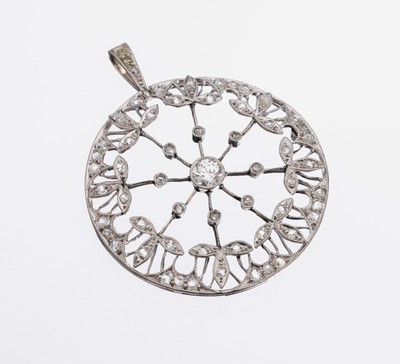 Image Platin Jugendstil Diamant-Anhänger, um 1900, Pt gepr., feine runde Arbeit, floral, ...