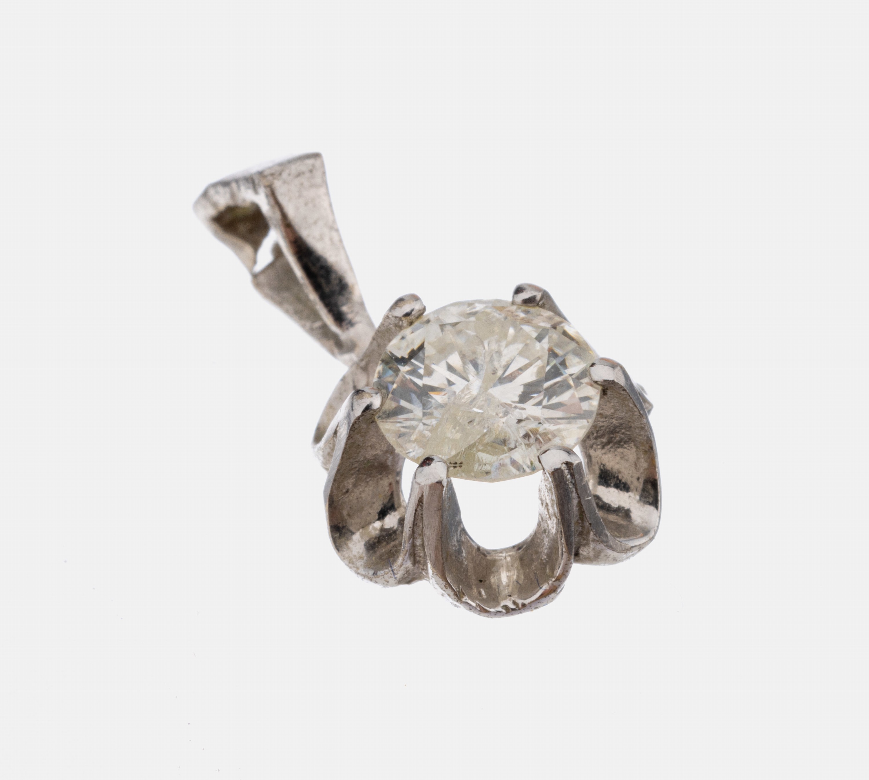 14 kt Gold Brillant Anhänger, WG 585/000, Brillant ca. 0.58 ct (grav.) Weiß-l.get.Weiß/p