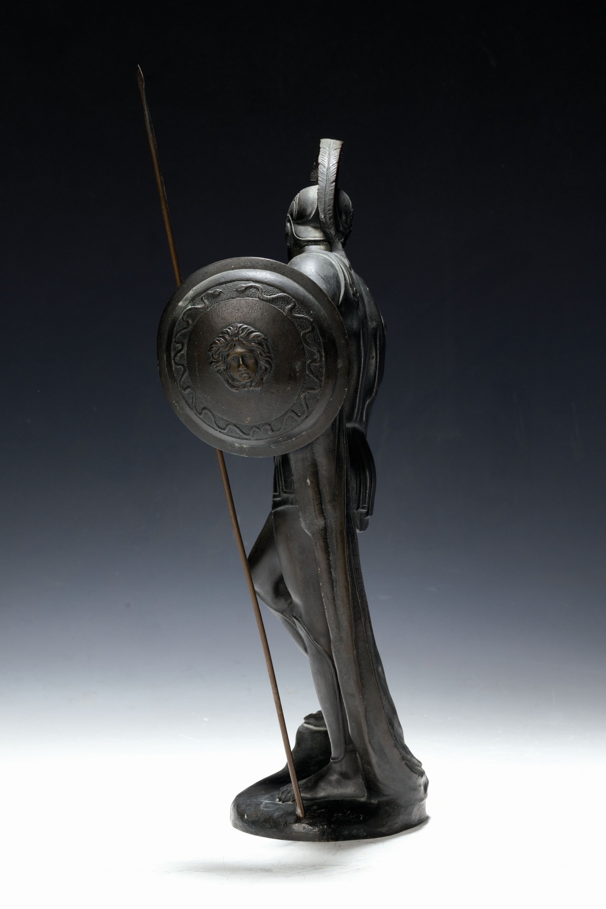 Detail a: Max Valentin, 1875 Fürstenwalde - 1931 Berlin, stehender Krieger mit Speer und Schild, Speer ergänzt, auf der Plinthe signiert, H. ca. 34/38 cm