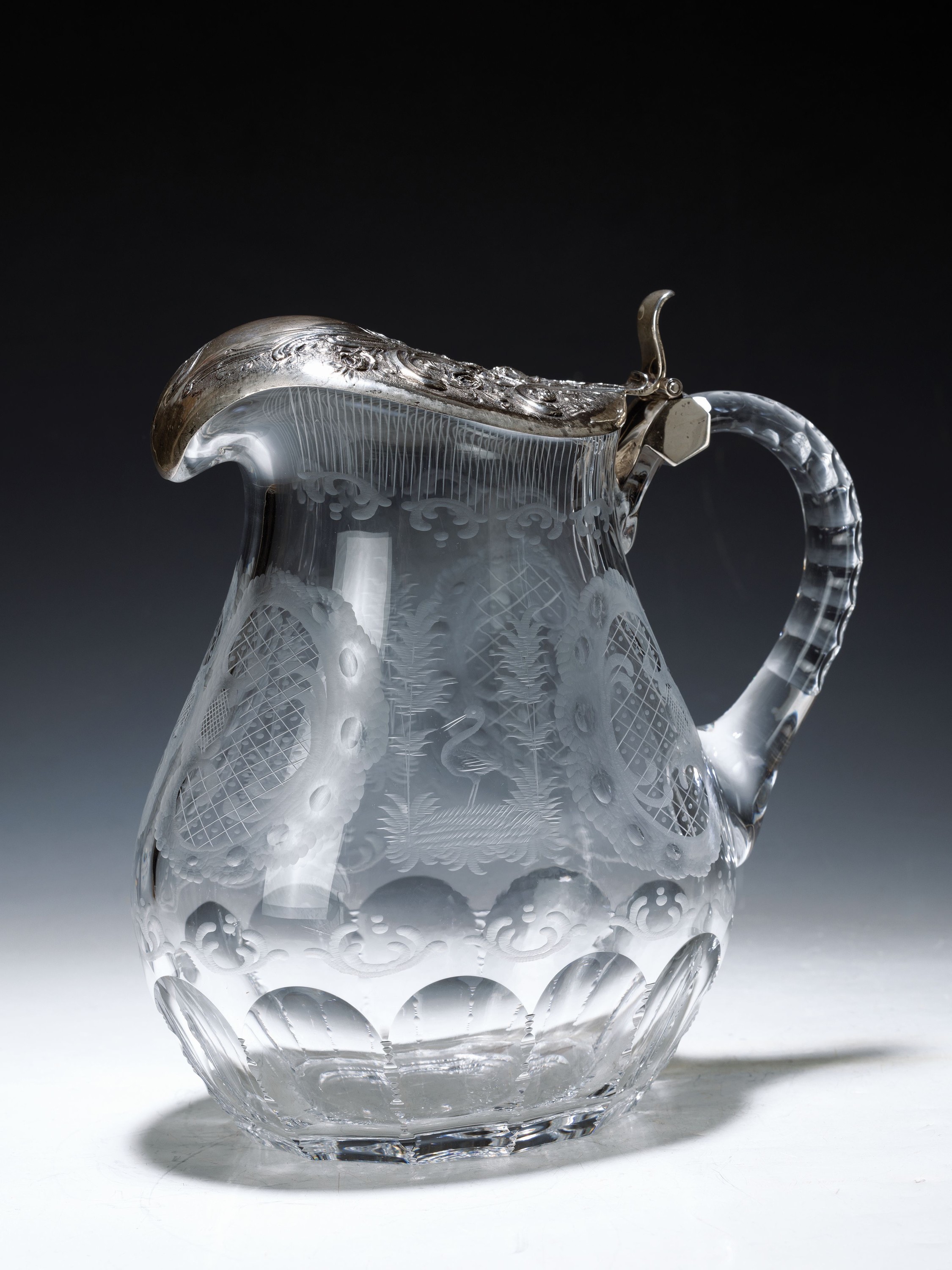 Henkelkrug mit Silbermontur, deutsch, Anfang, 20.Jh., Sterlingsilber, H.ca. 23 cm